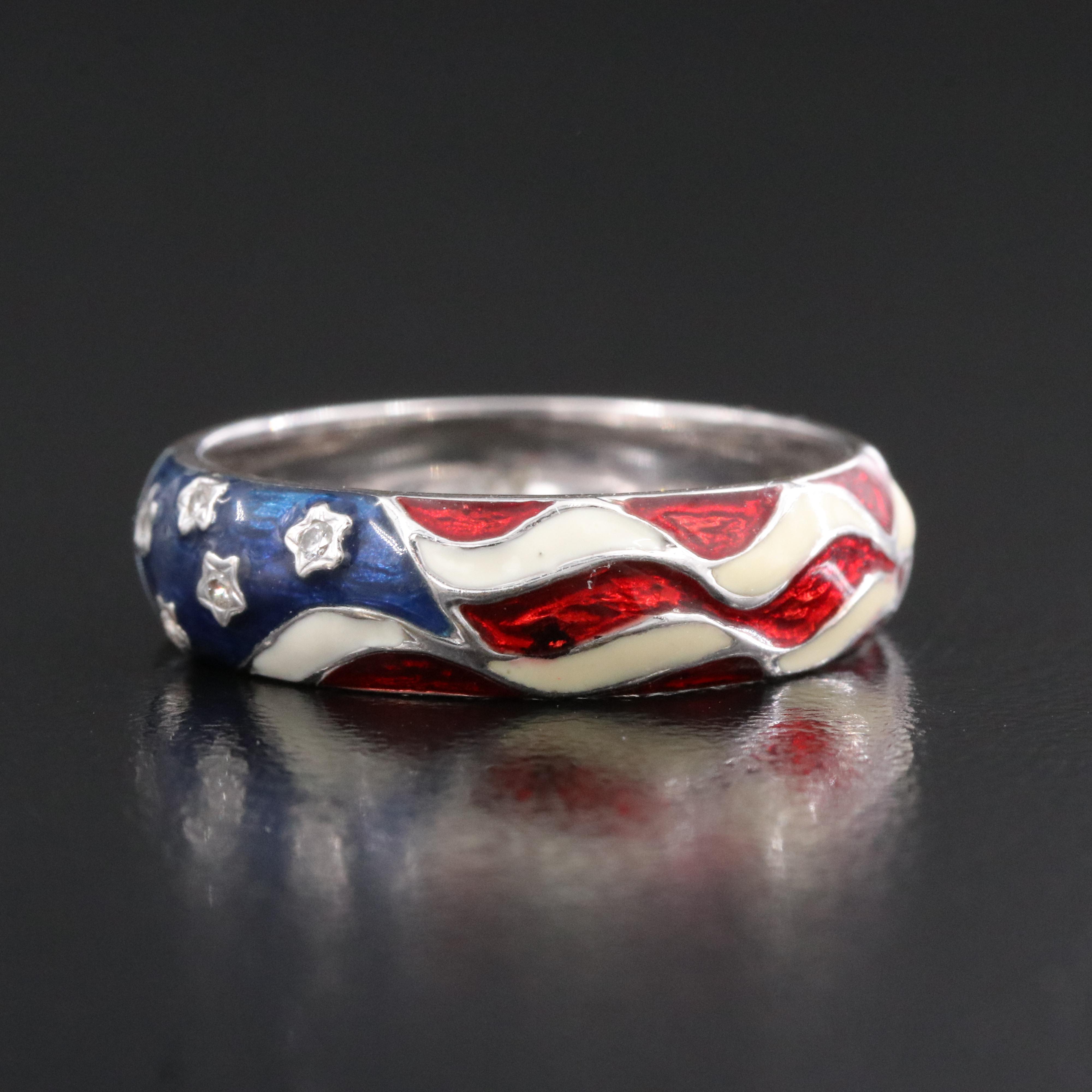 18K Diamond and Enamel Flag Ring