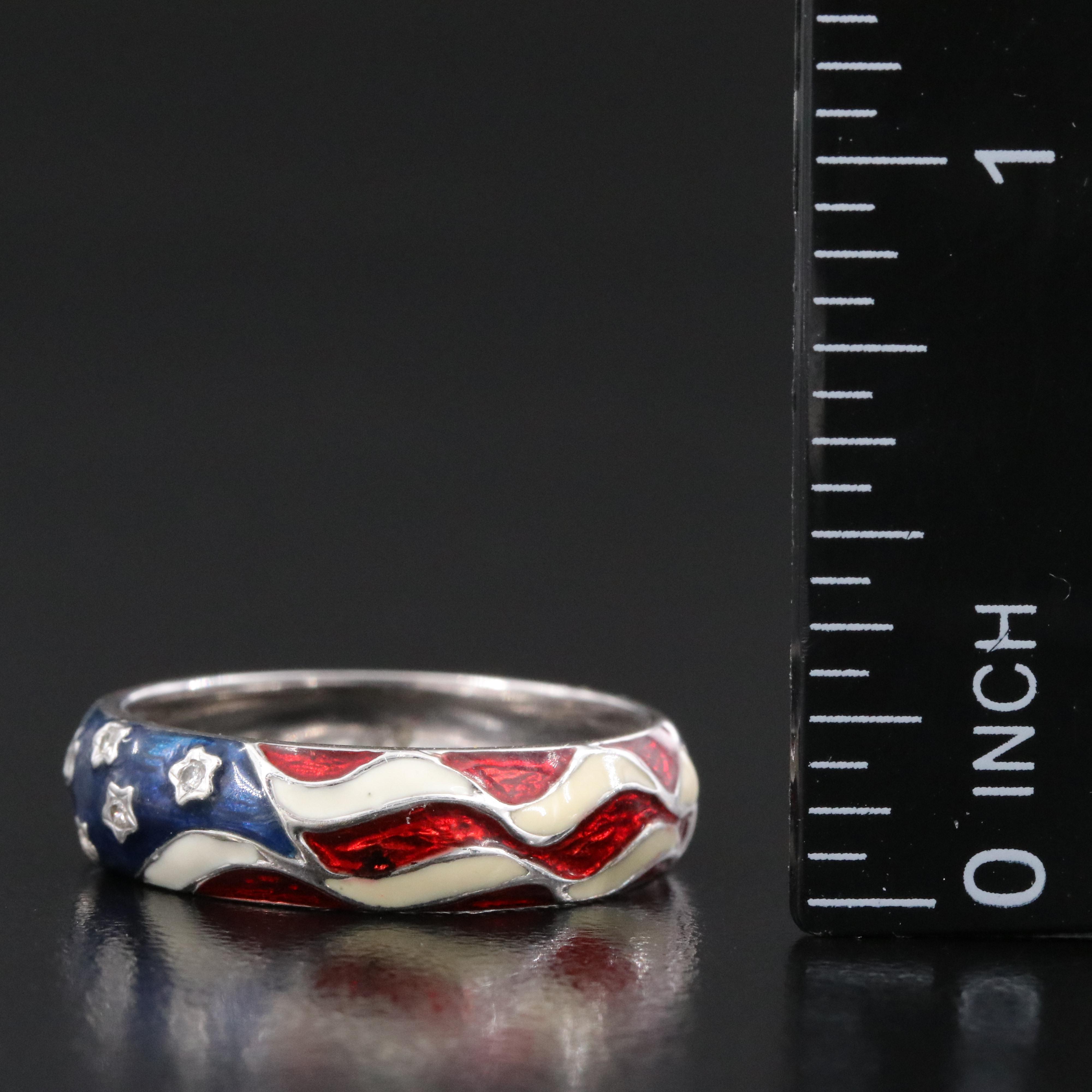 18K Diamond and Enamel Flag Ring
