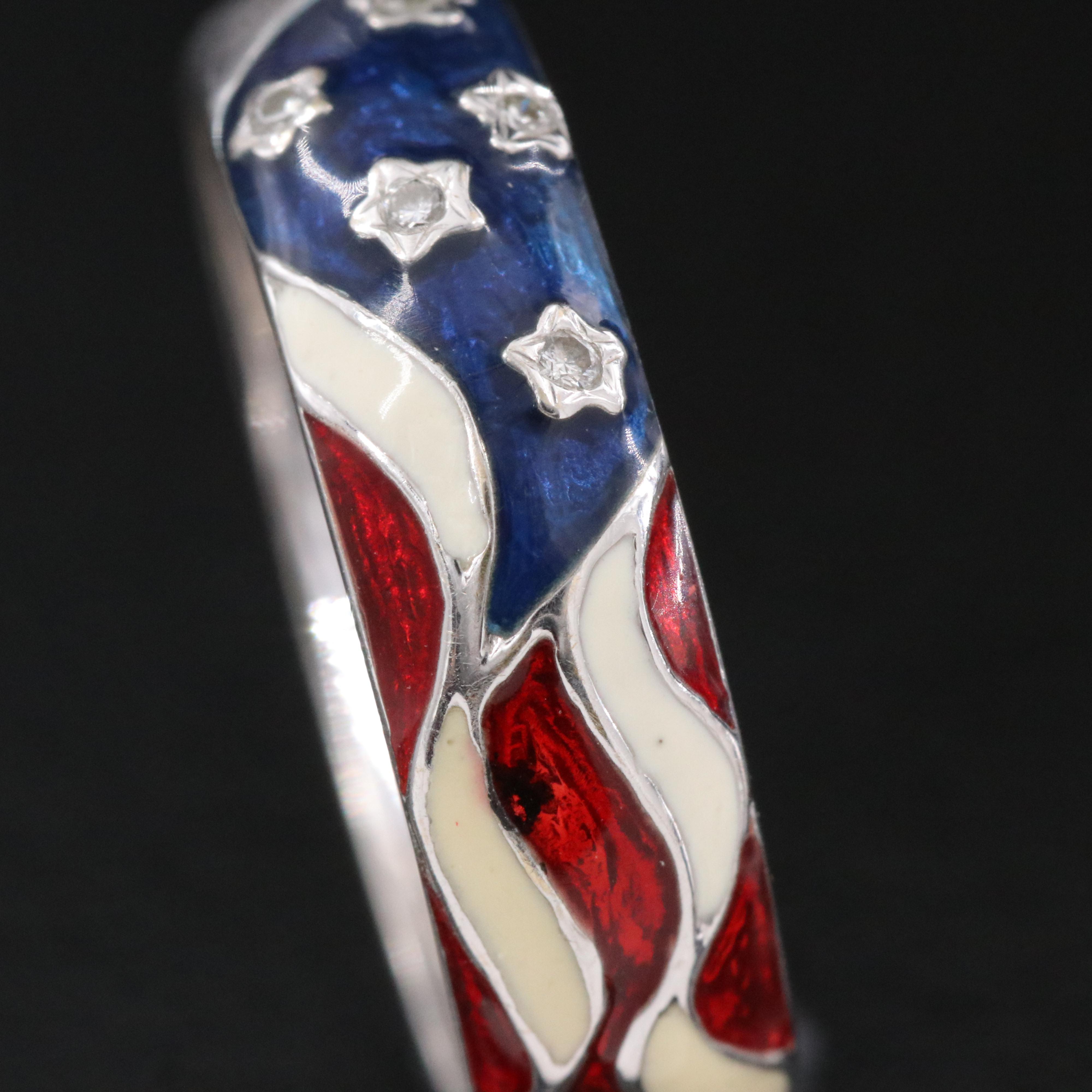 18K Diamond and Enamel Flag Ring