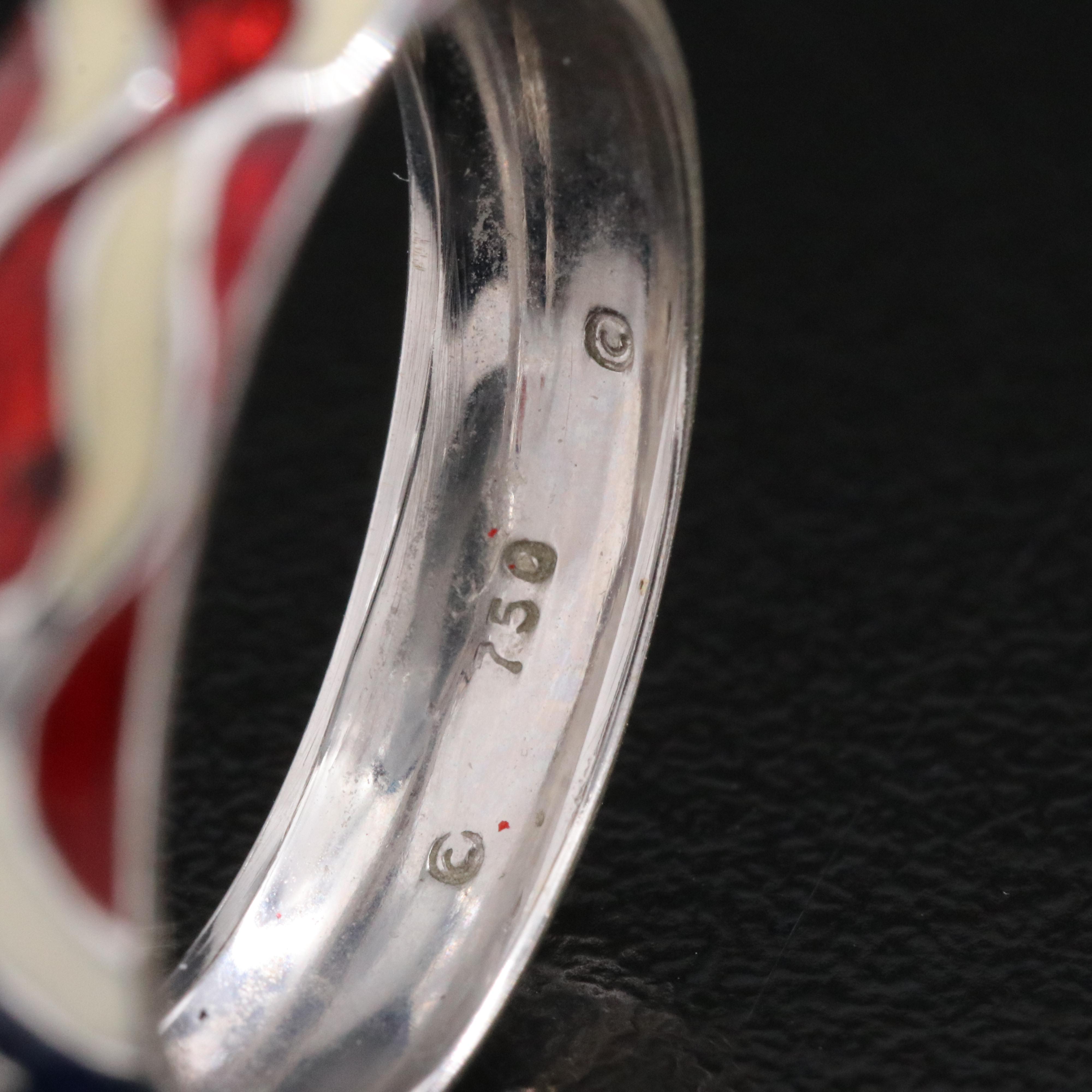 18K Diamond and Enamel Flag Ring