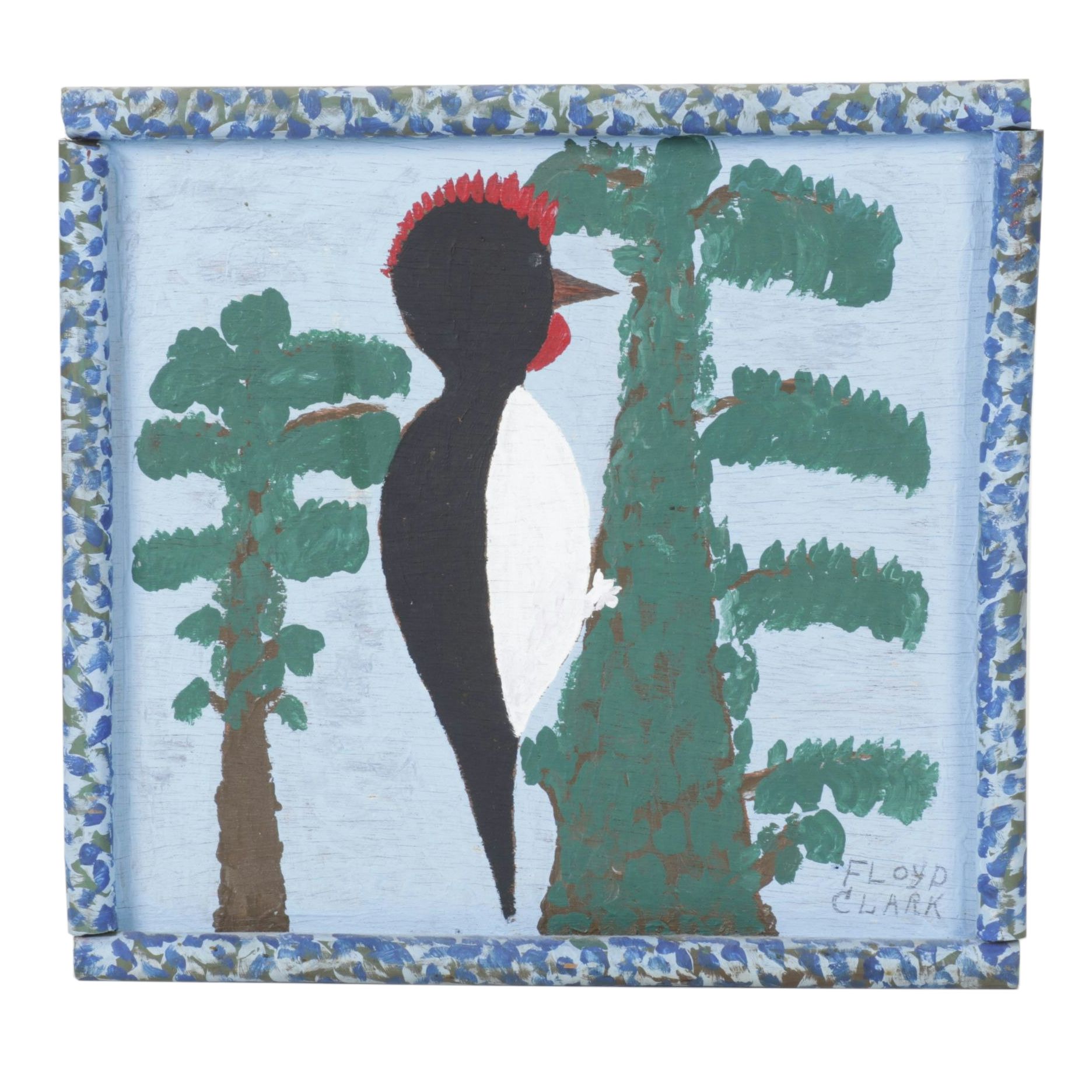 Floyd Clark Contemporary Folk Art Acrylic Painting of a Scavenging Woodpecker