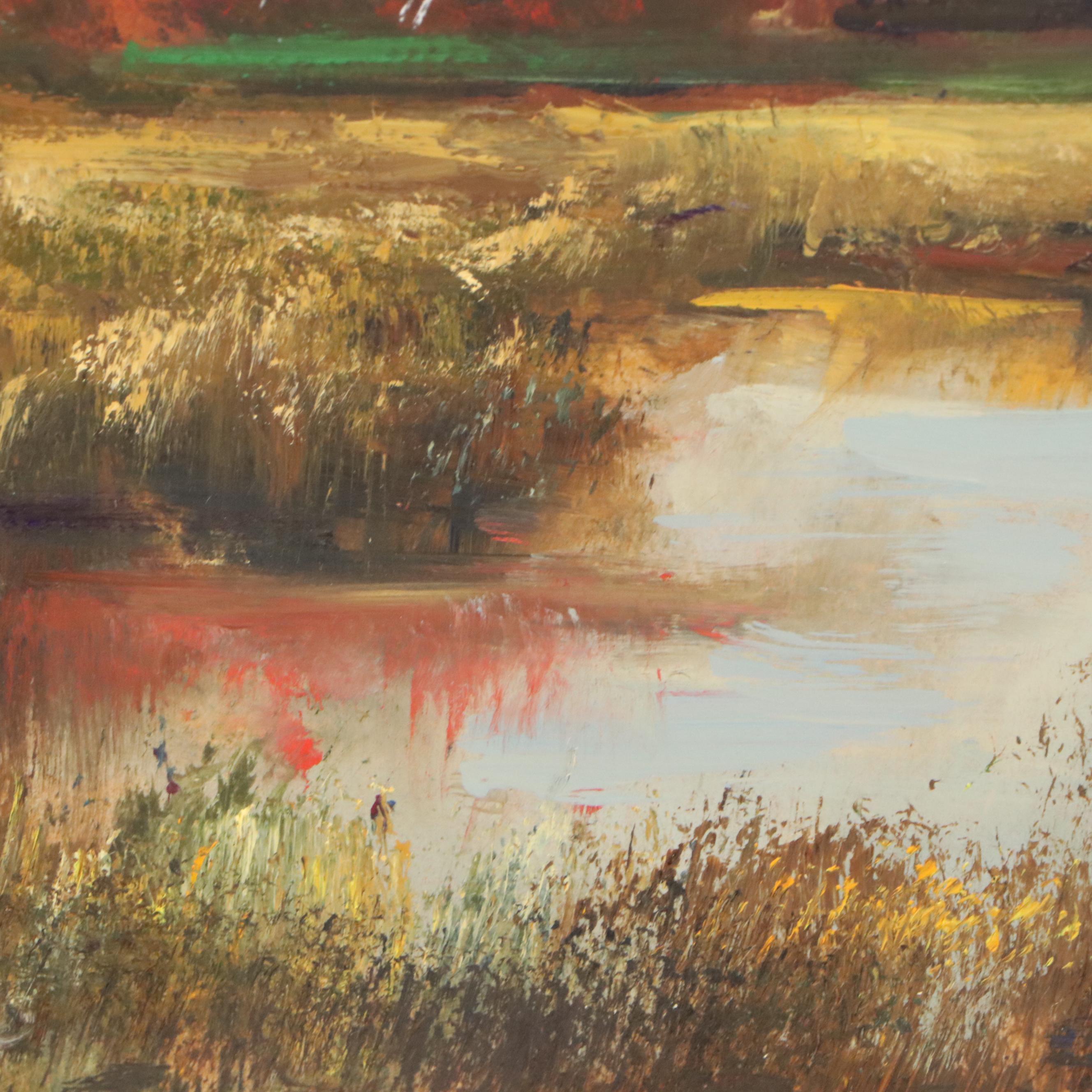 Natalie Demenko Oil Painting of Marsh Landscape, 21st Century