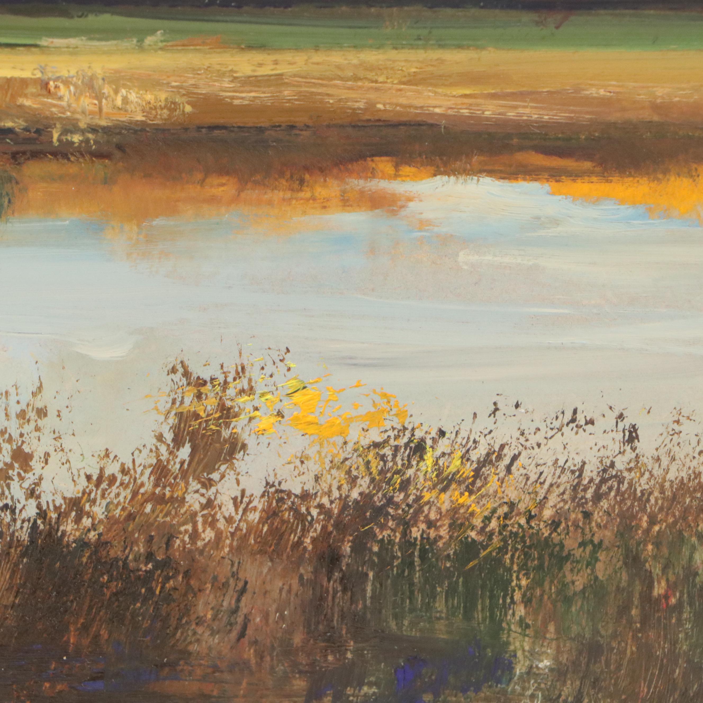 Natalie Demenko Oil Painting of Marsh Landscape, 21st Century