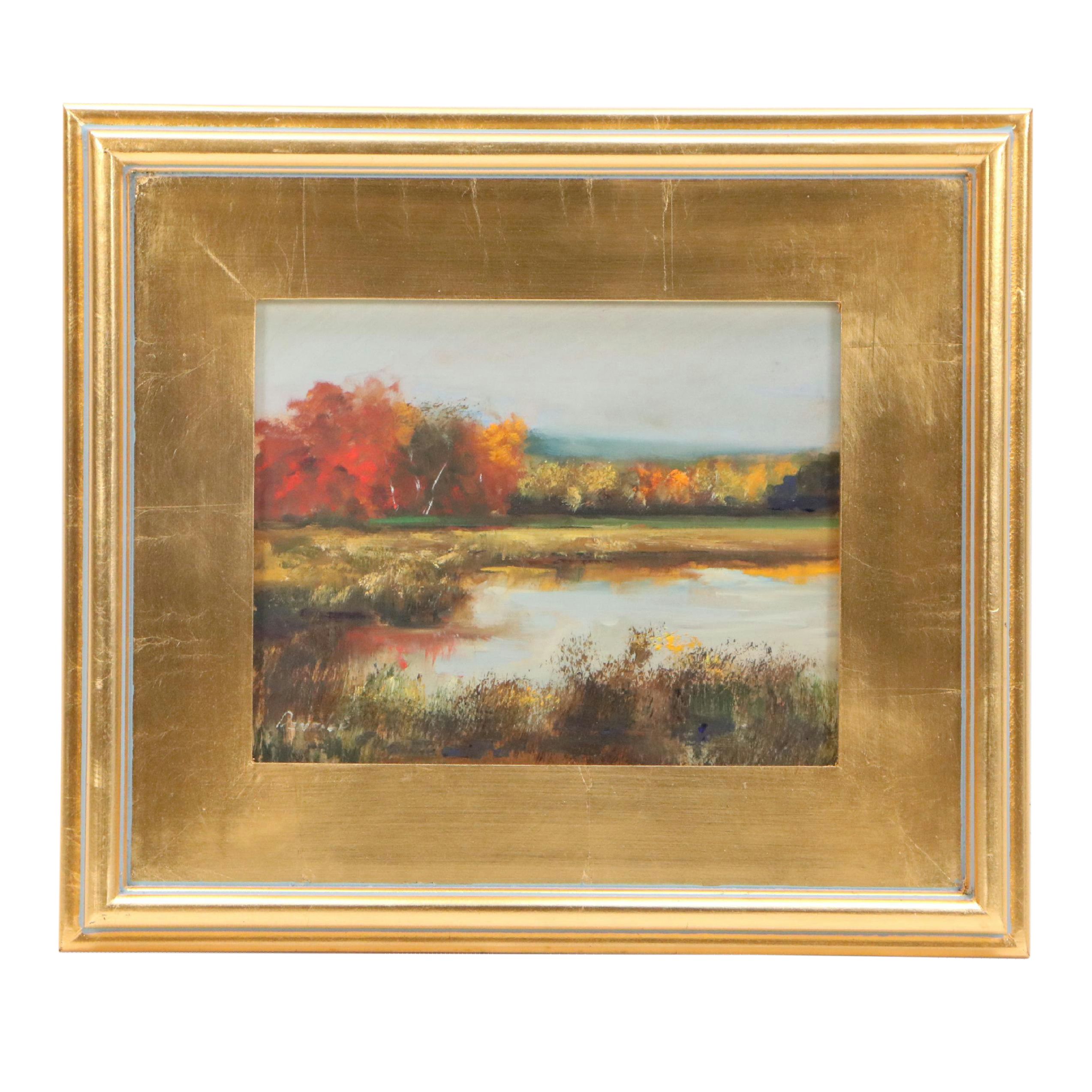 Natalie Demenko Oil Painting of Marsh Landscape, 21st Century