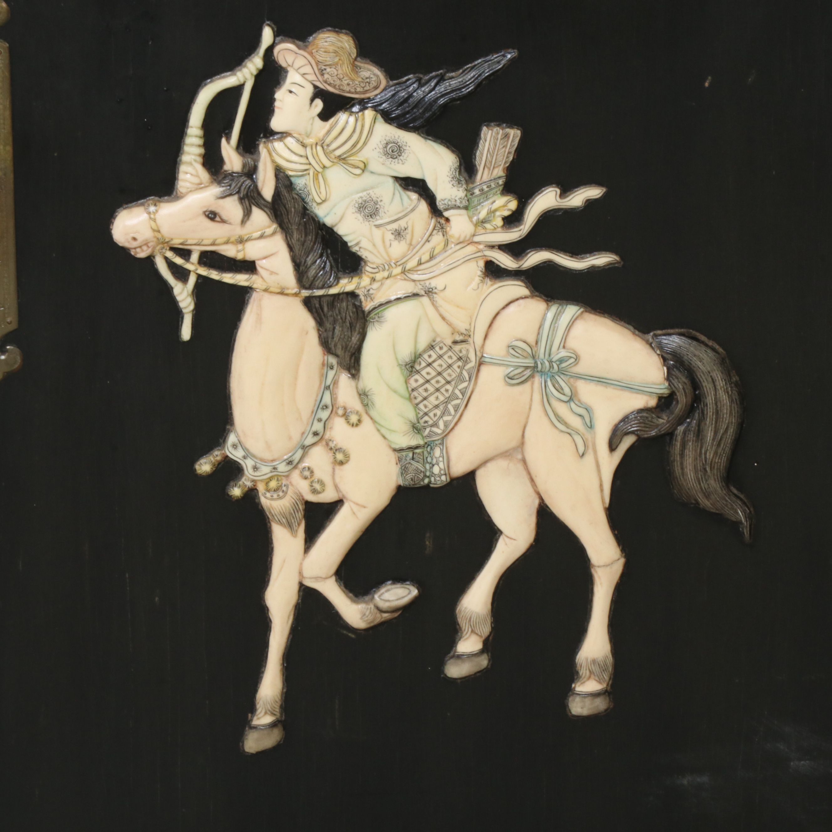 Chinese Black Lacquered and Embellished Bar Cabinet