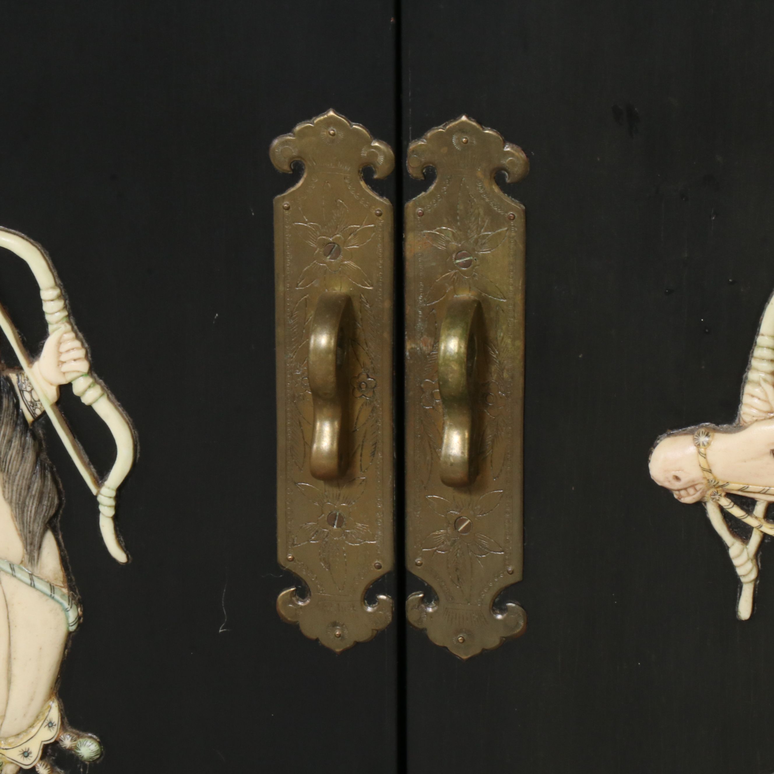 Chinese Black Lacquered and Embellished Bar Cabinet