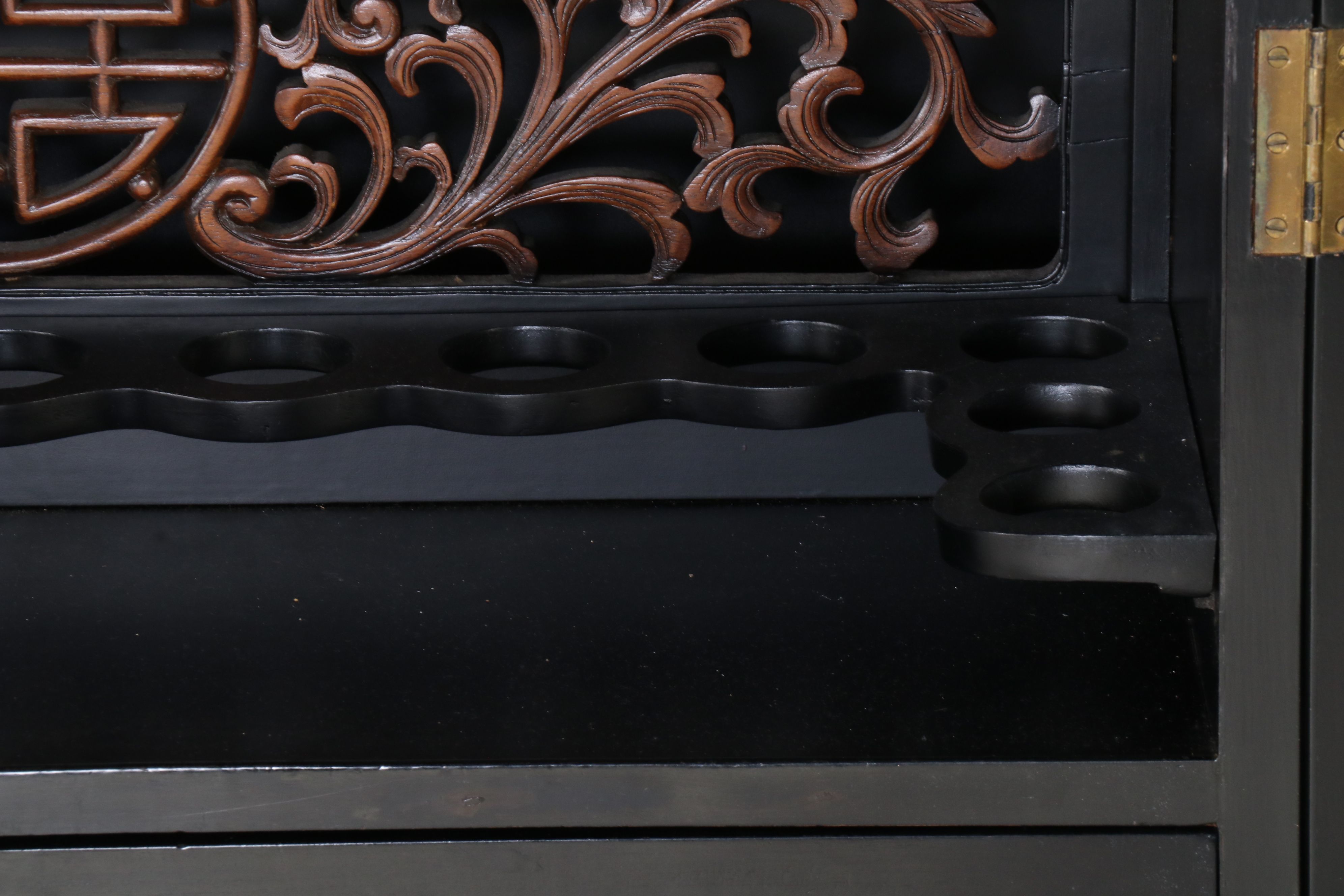 Chinese Black Lacquered and Embellished Bar Cabinet