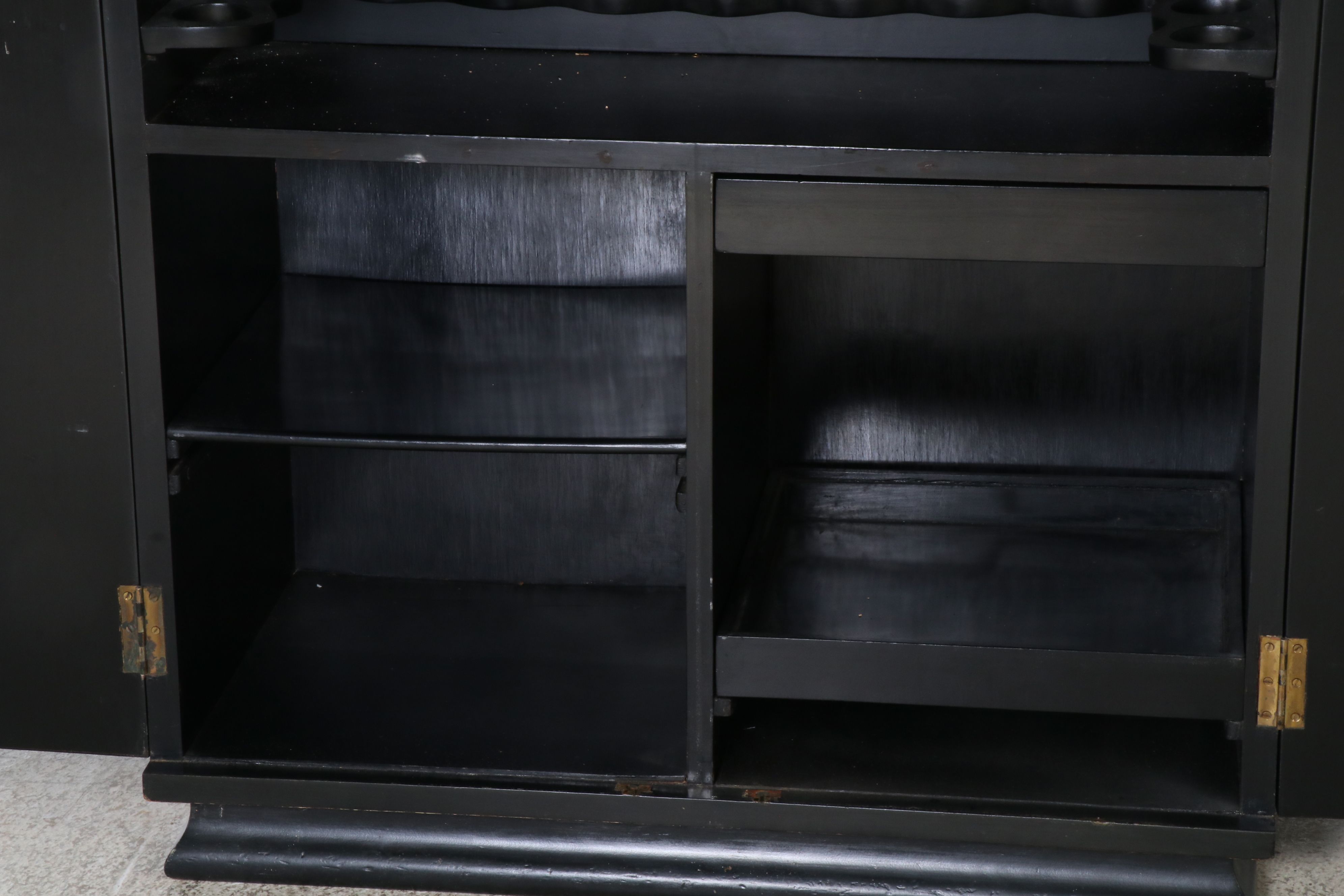 Chinese Black Lacquered and Embellished Bar Cabinet