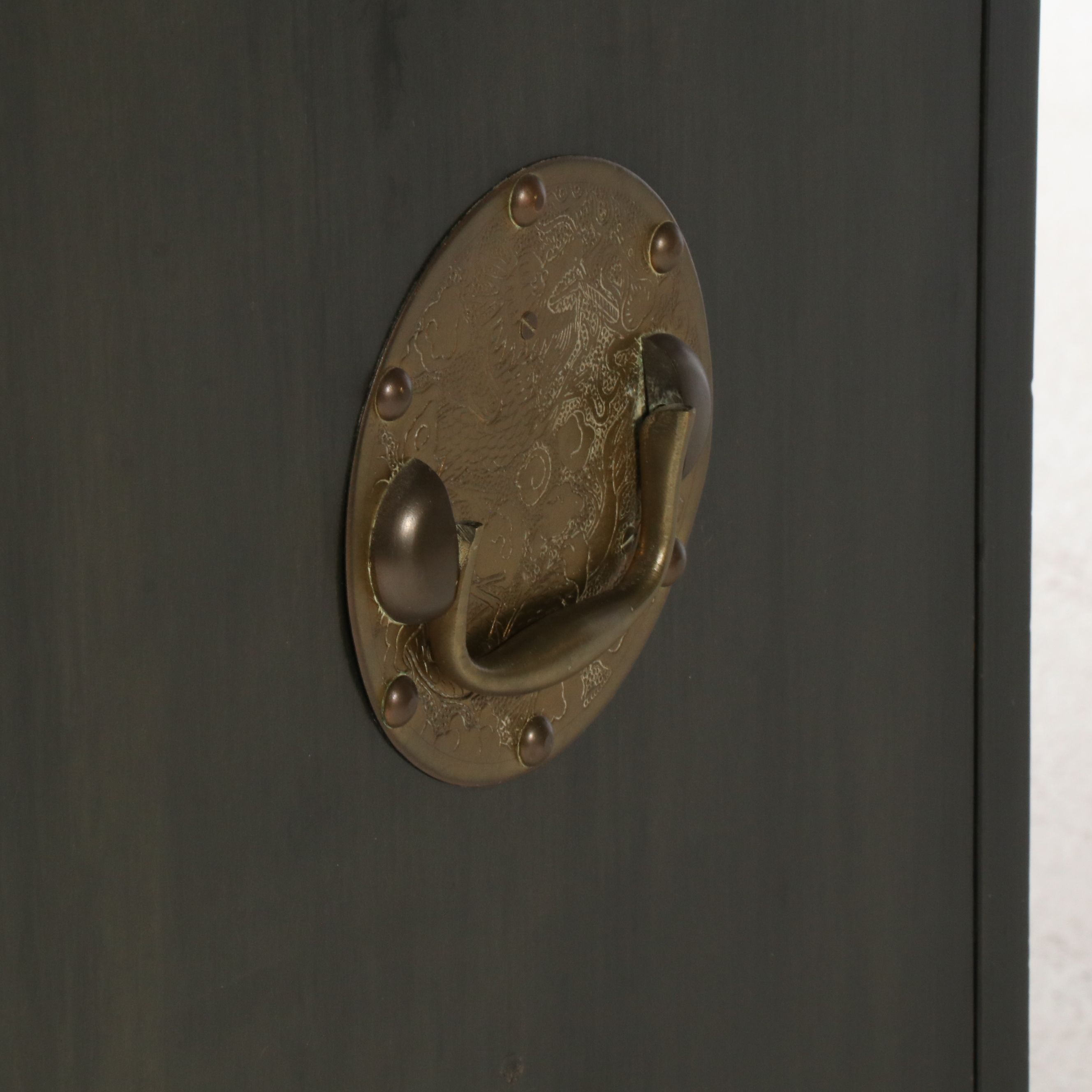 Chinese Black Lacquered and Embellished Bar Cabinet