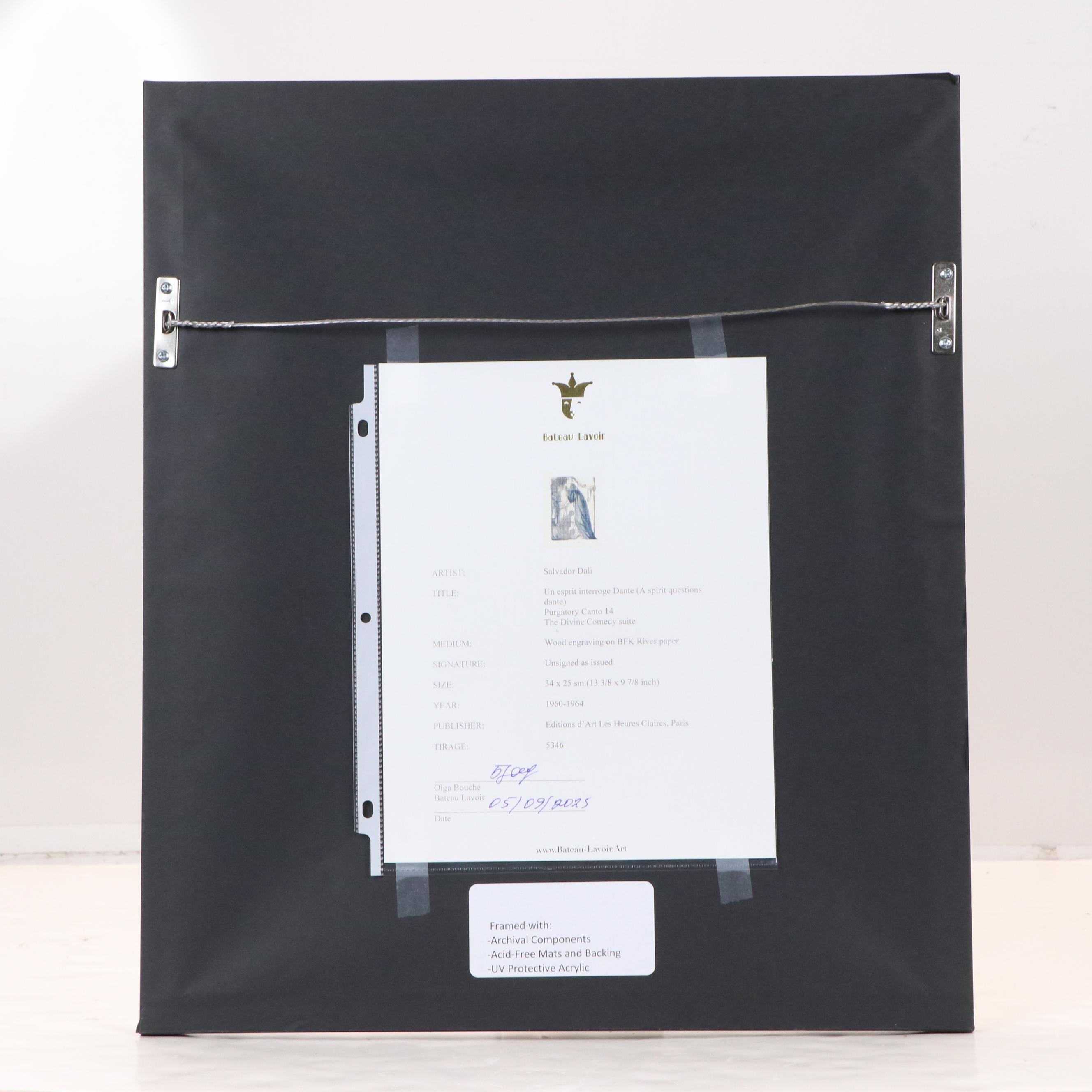 Salvador Dali Wood Engraving "Un esprit interroge Dante," 1960–1964