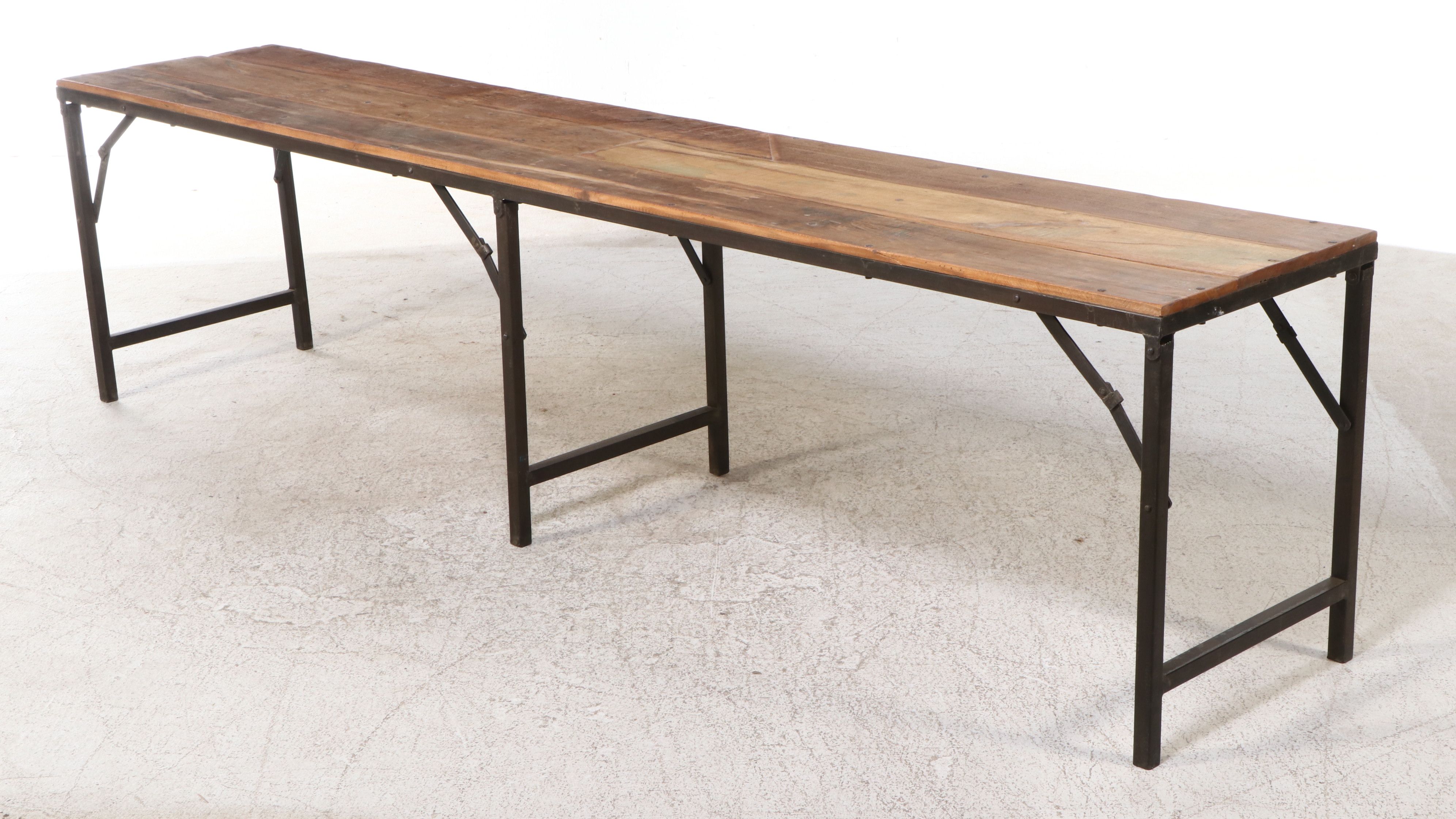 Industrial Style Wood Plank and Metal Folding Work Table