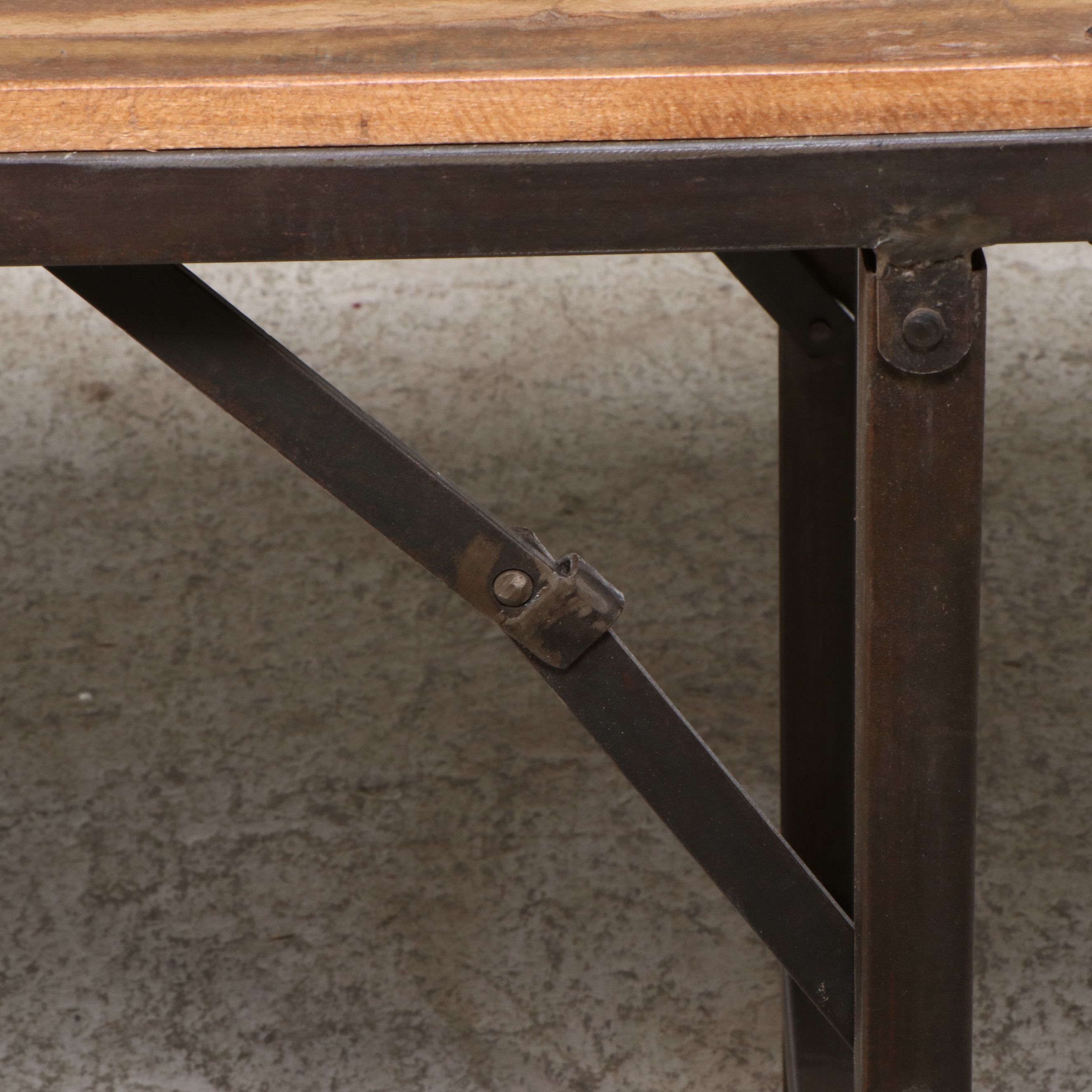 Industrial Style Wood Plank and Metal Folding Work Table