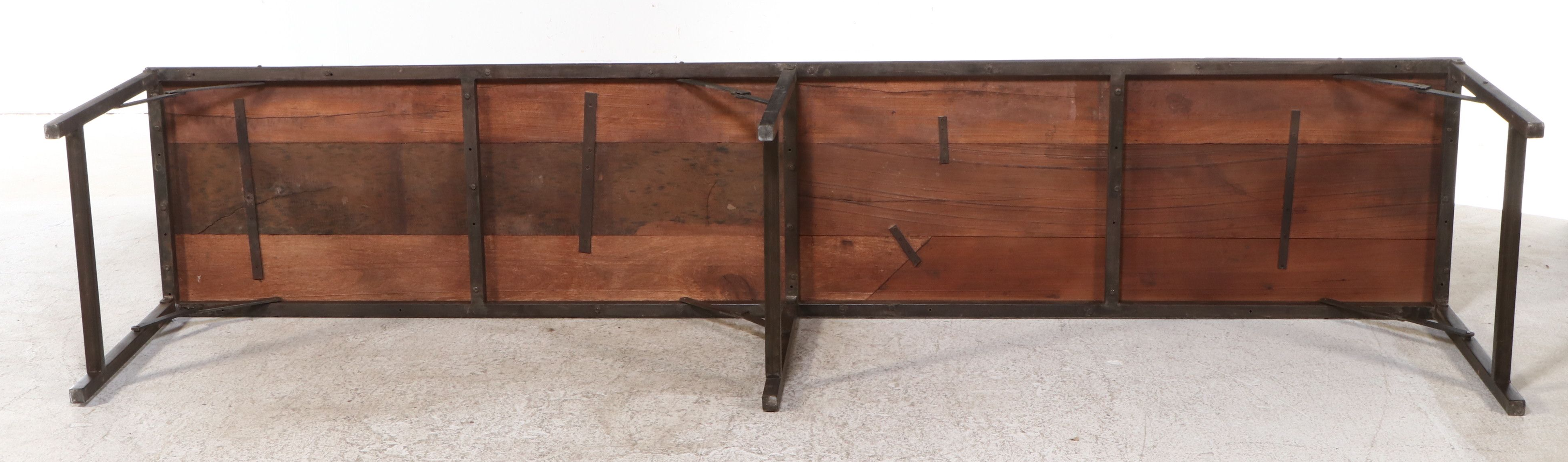 Industrial Style Wood Plank and Metal Folding Work Table