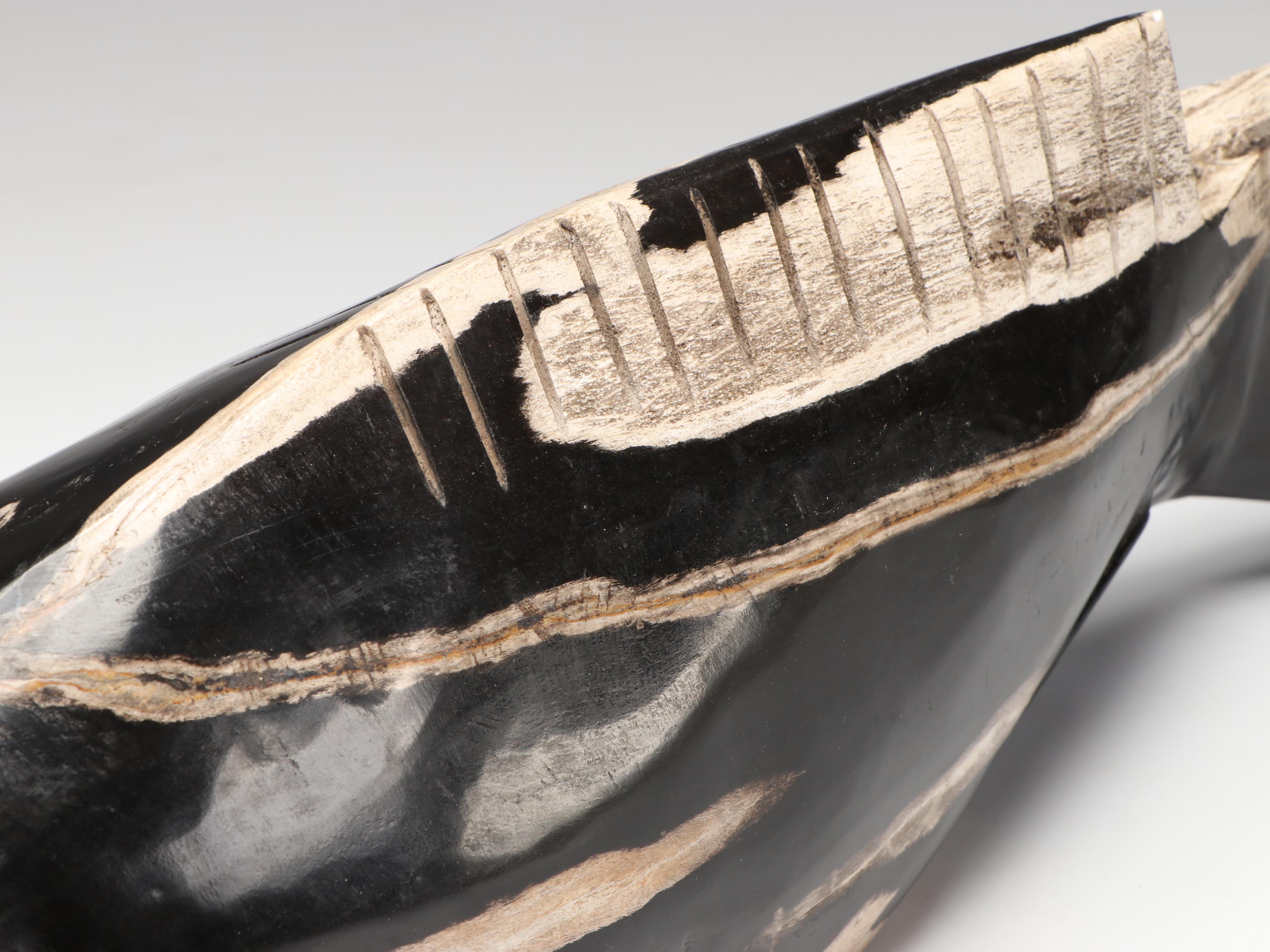 Hand-Carved Black Petrified Wood Catfish