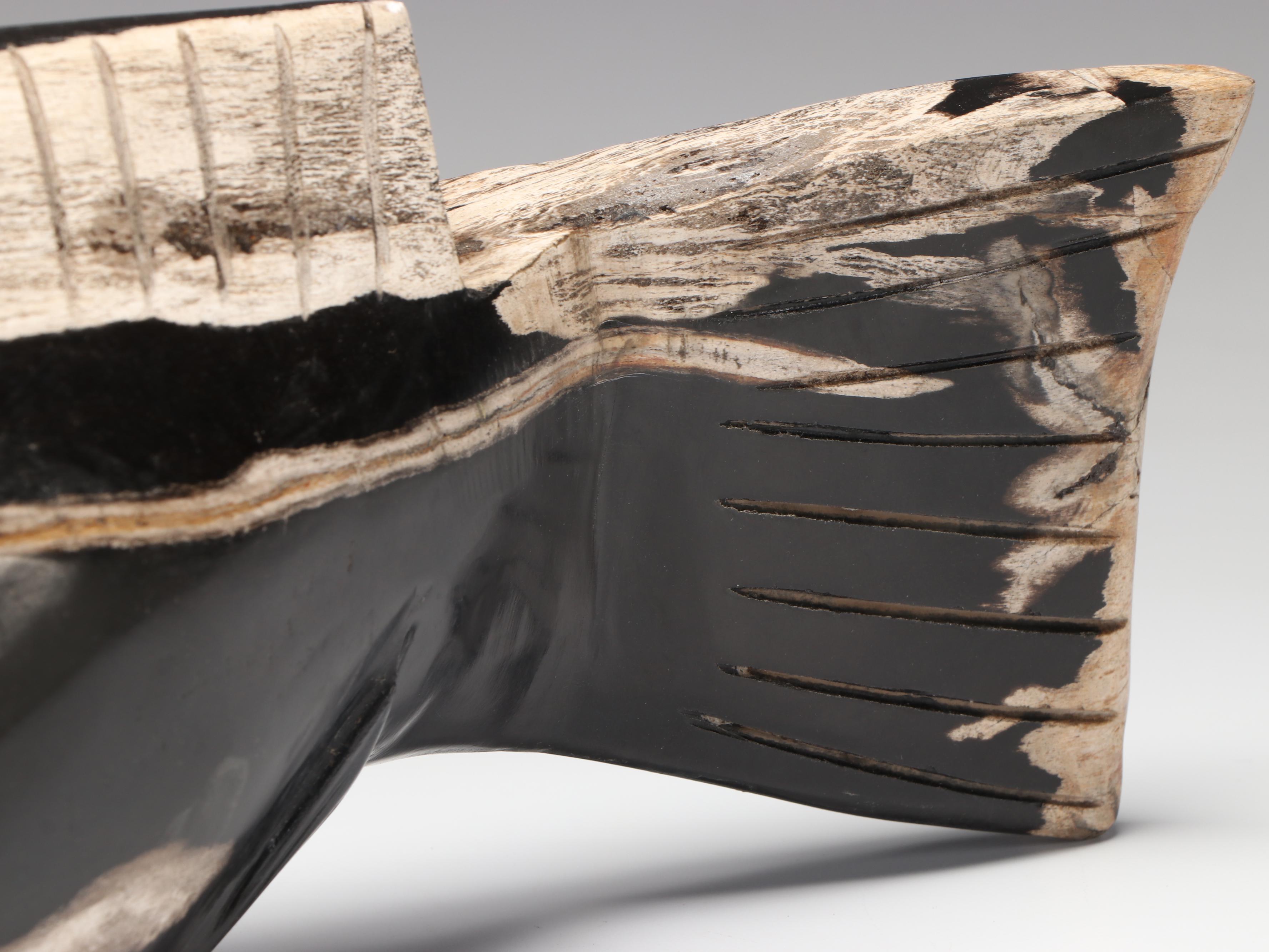 Hand-Carved Black Petrified Wood Catfish