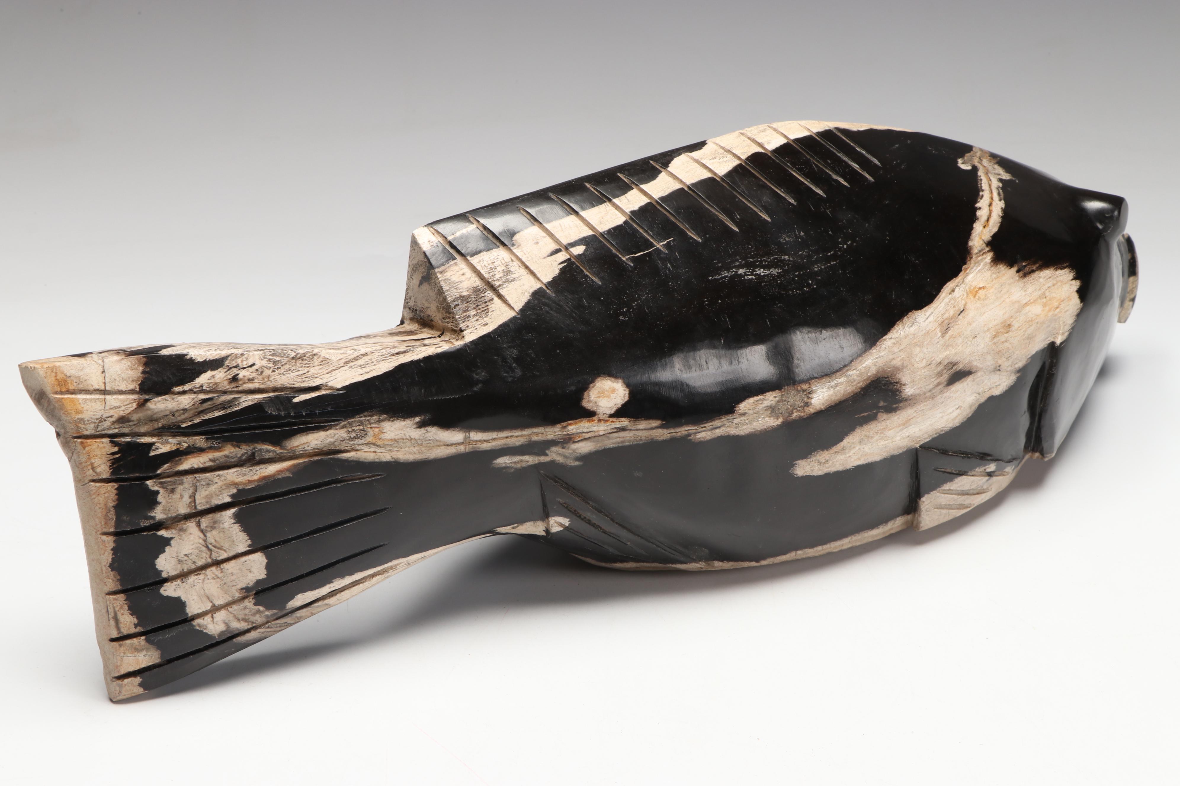 Hand-Carved Black Petrified Wood Catfish