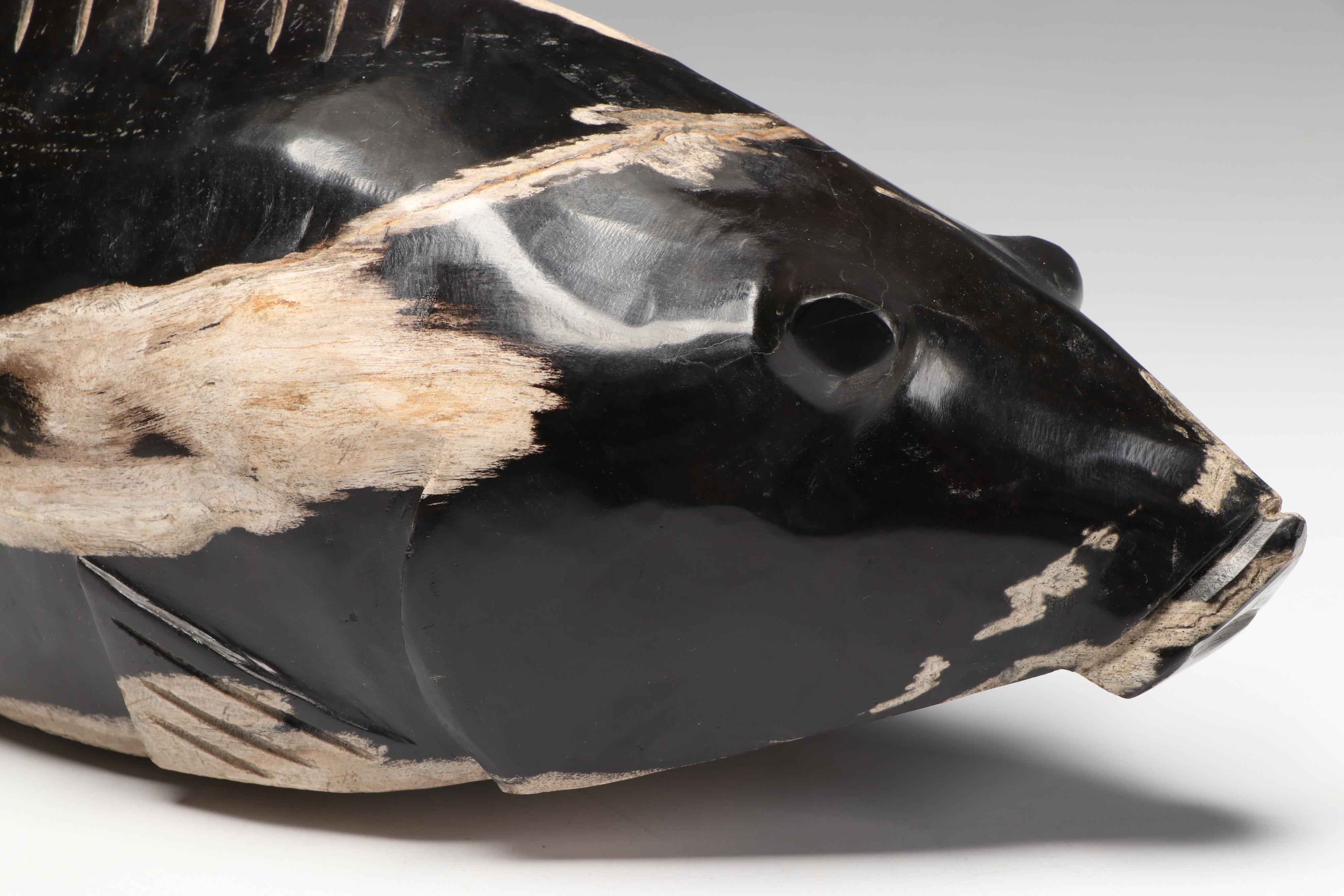 Hand-Carved Black Petrified Wood Catfish
