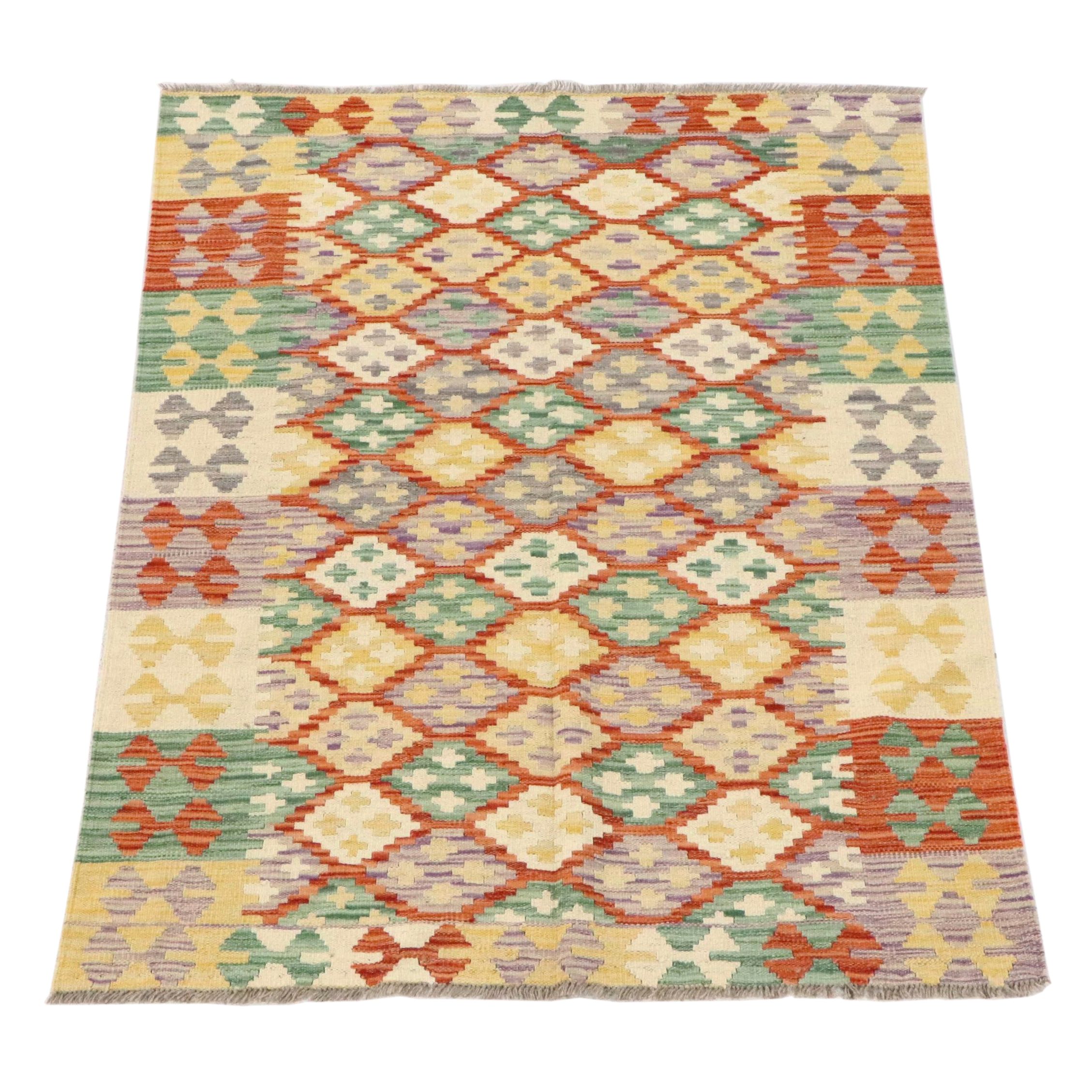 4'2 x 5'9 Handwoven Pakistani Kilim Area Rug
