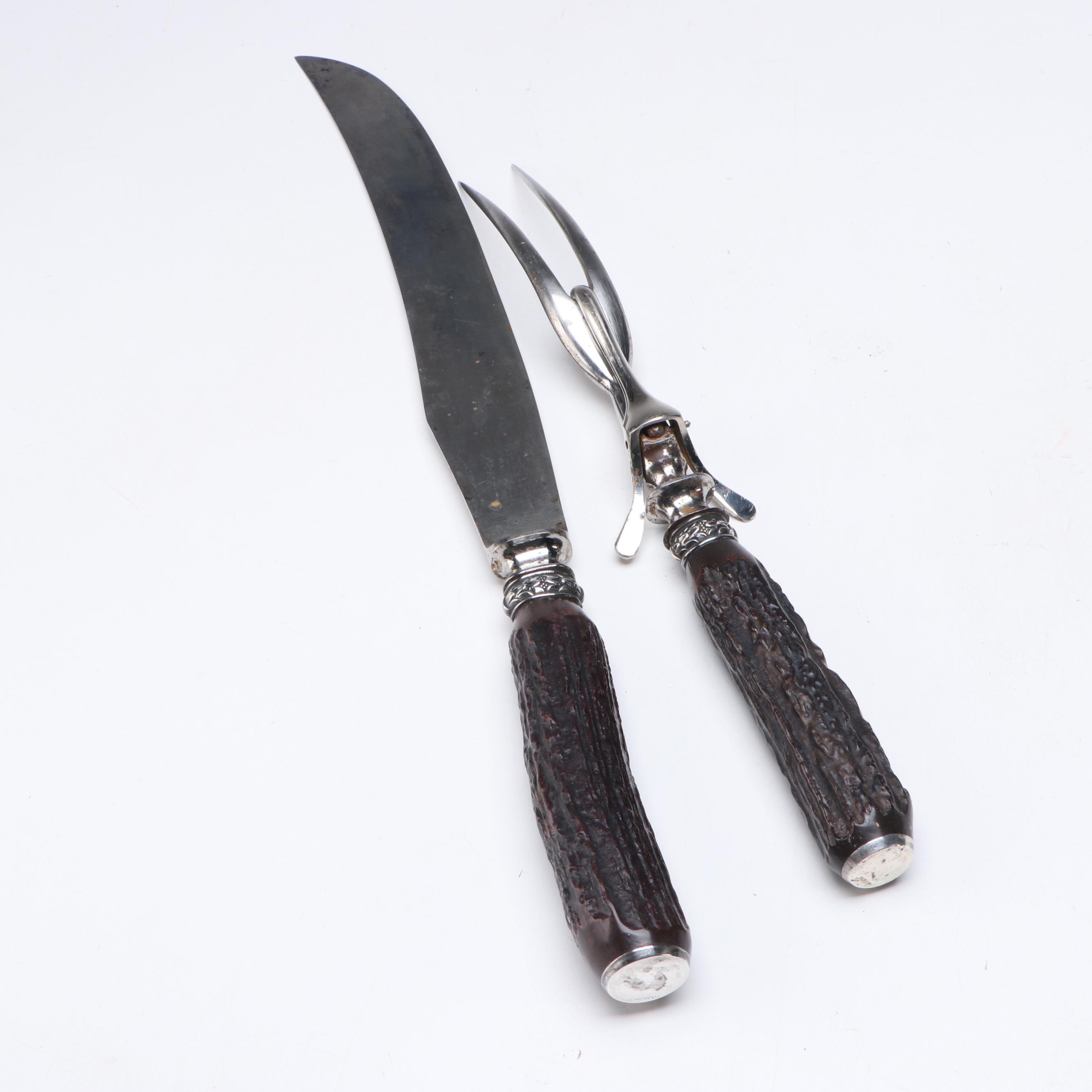Universal Antler Handled Carving Set with Sterling Mounts
