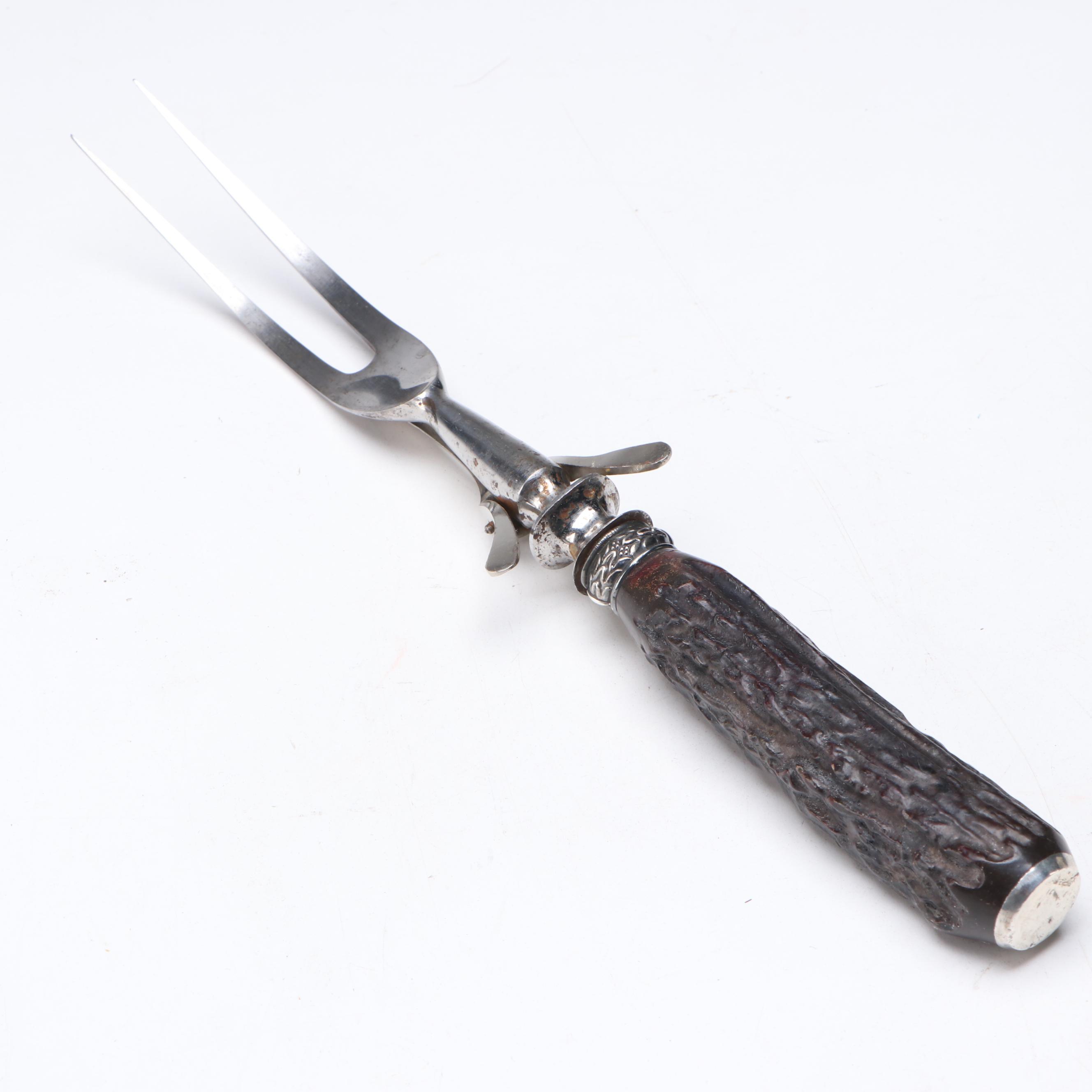 Universal Antler Handled Carving Set with Sterling Mounts