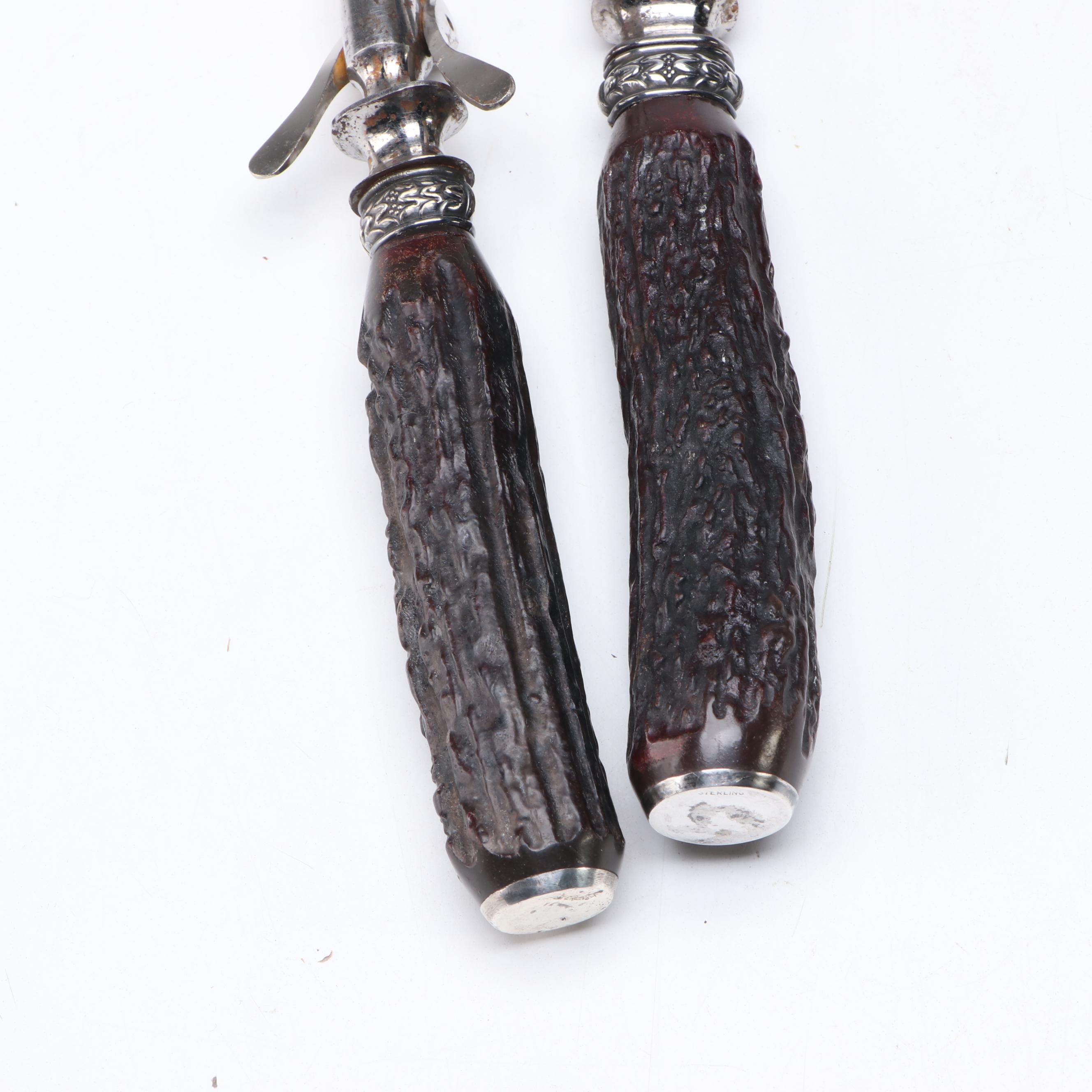 Universal Antler Handled Carving Set with Sterling Mounts