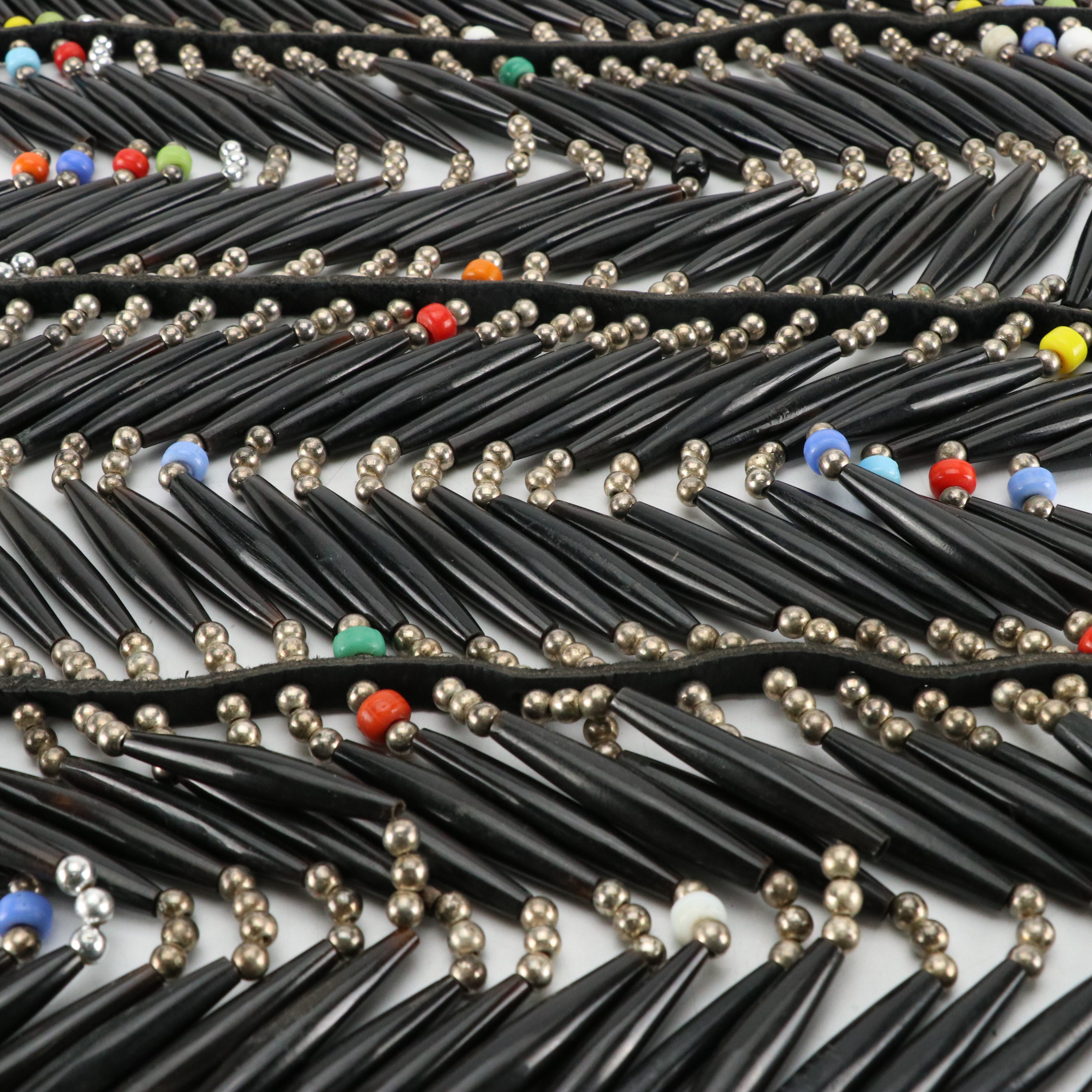 Native American Style Hairpipe Breast Plate with Leather & Bead Belt, Necklace