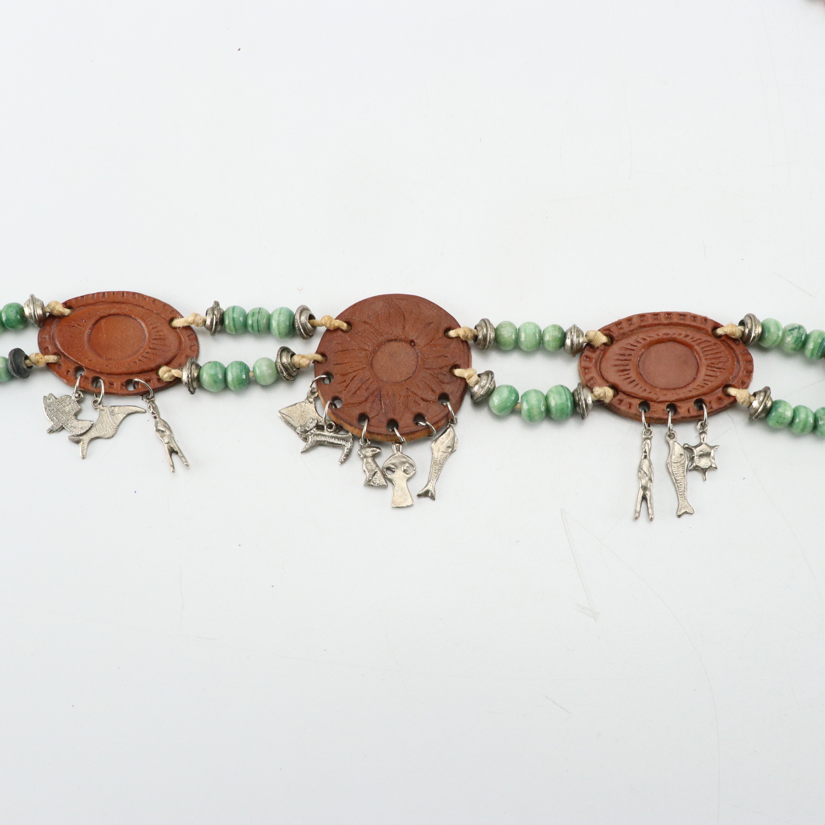 Native American Style Hairpipe Breast Plate with Leather & Bead Belt, Necklace