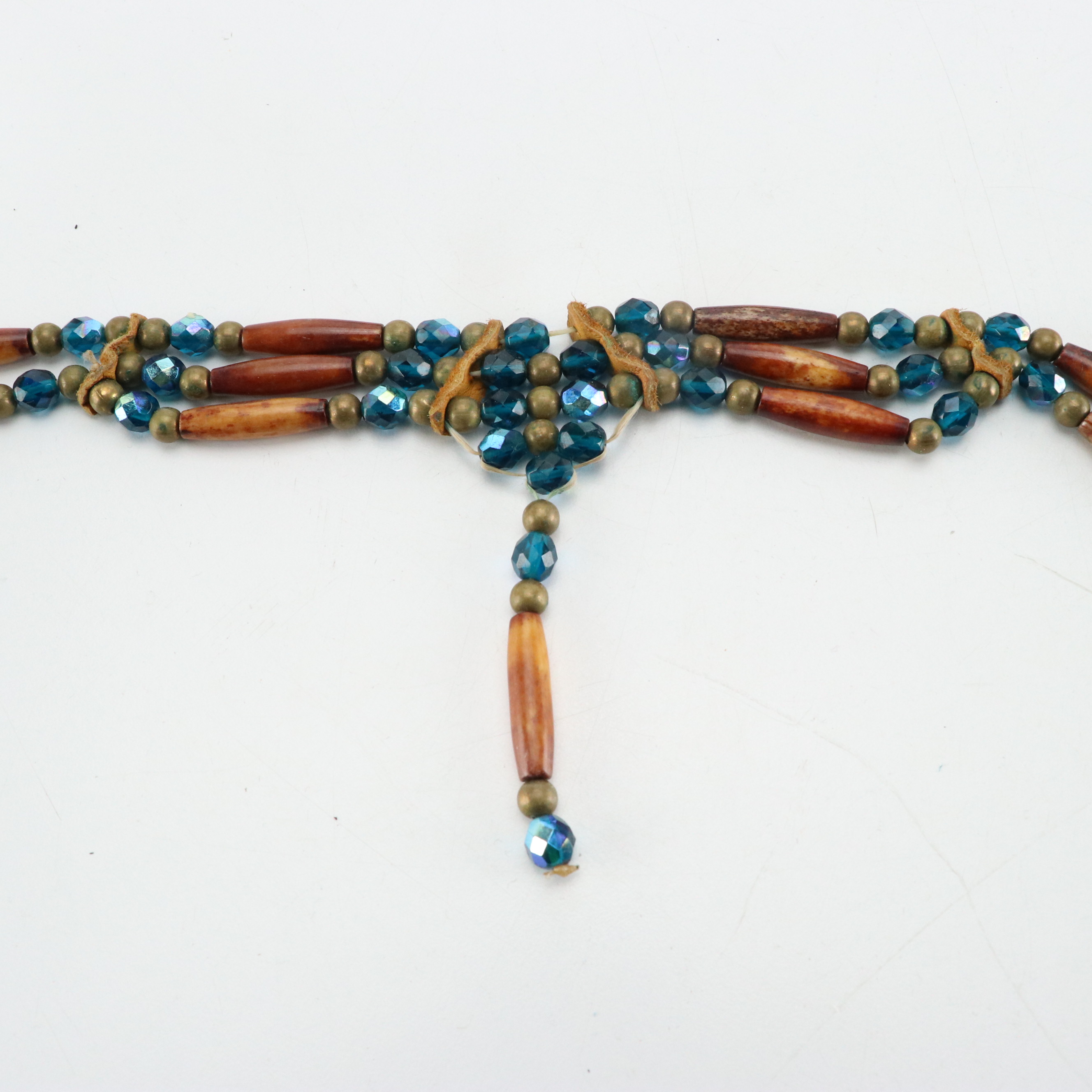 Native American Style Hairpipe Breast Plate with Leather & Bead Belt, Necklace