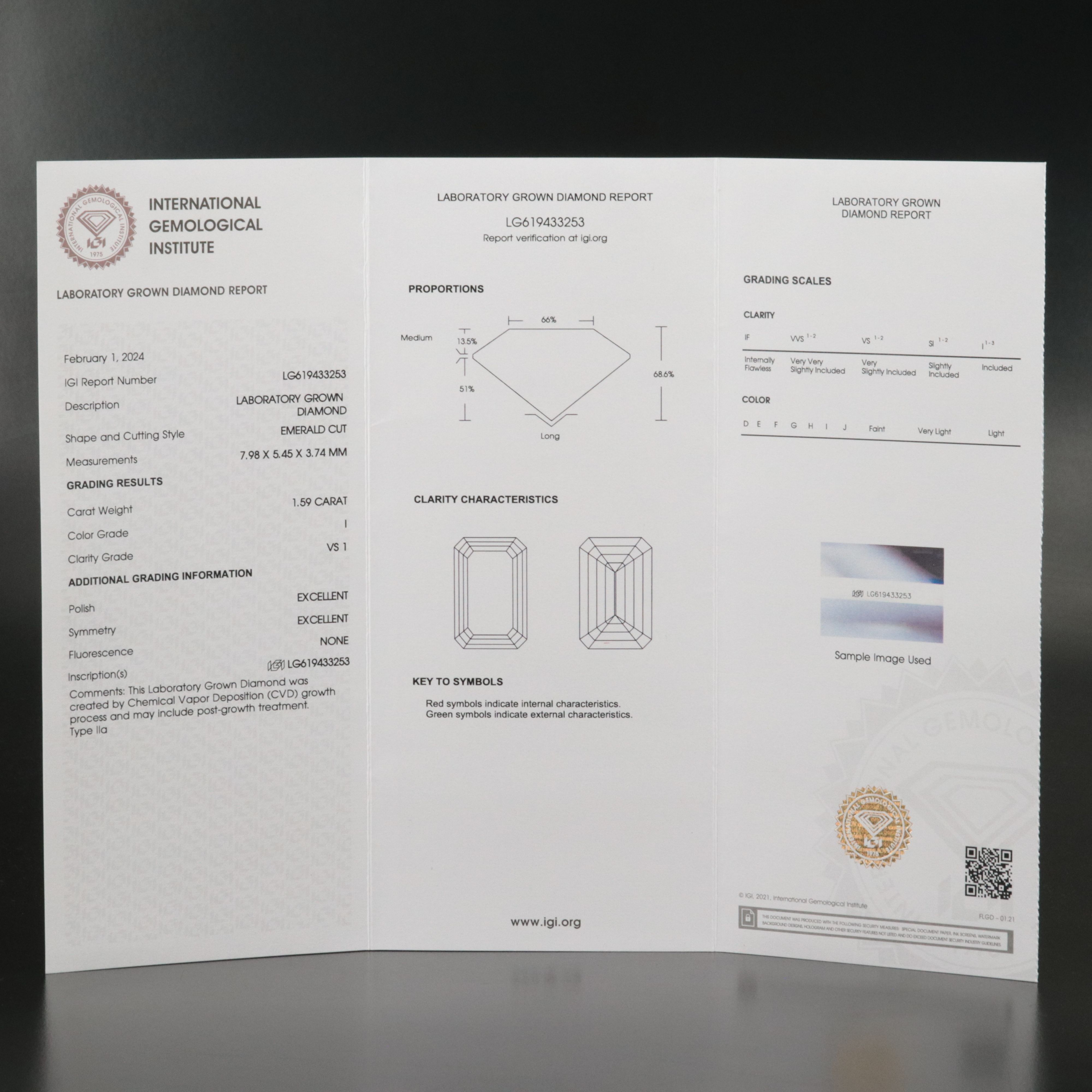 Loose 1.59 CT Lab Grown Diamond with IGI Report