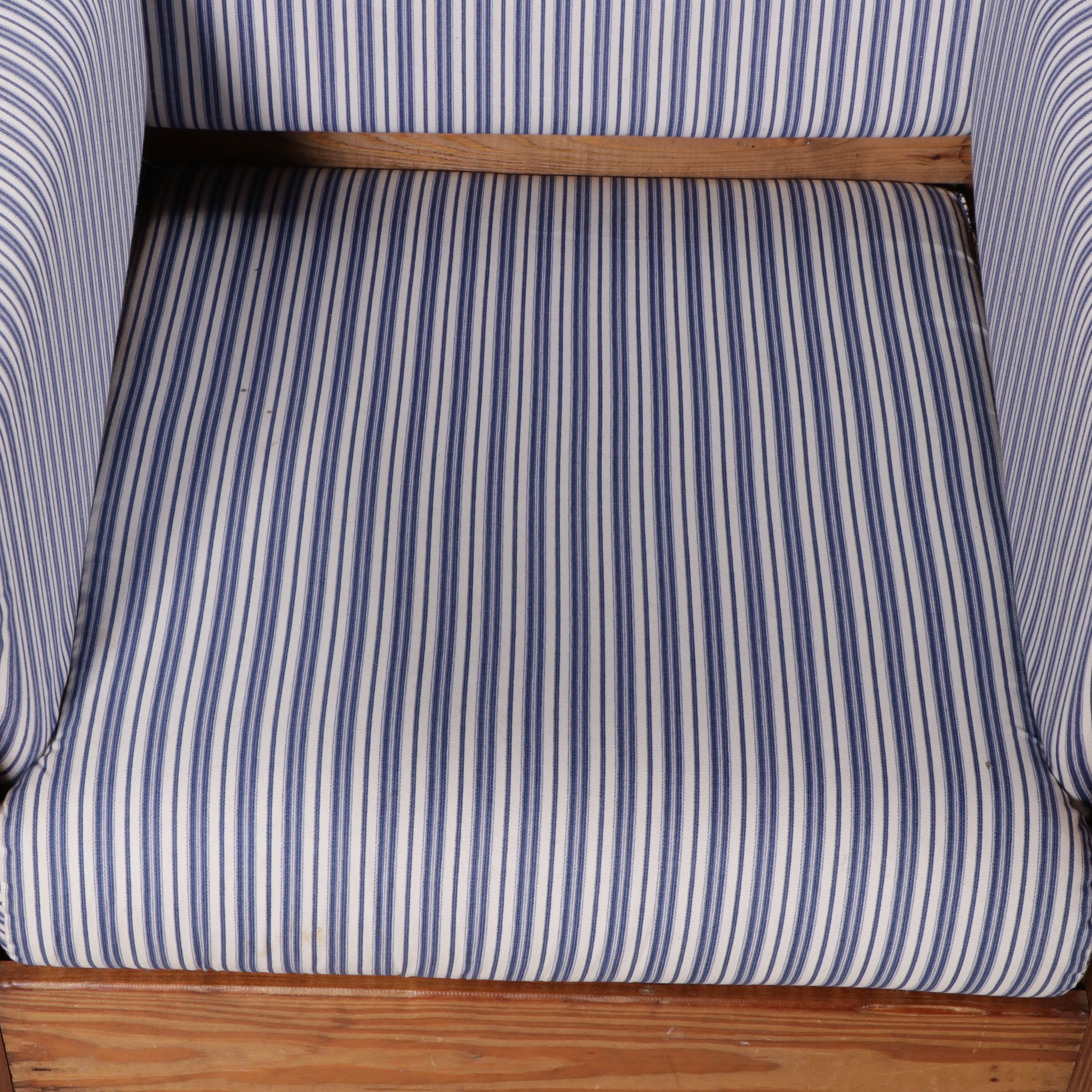 This End Up Blue Striped Fabric Upholstered Pine Armchair and Ottoman