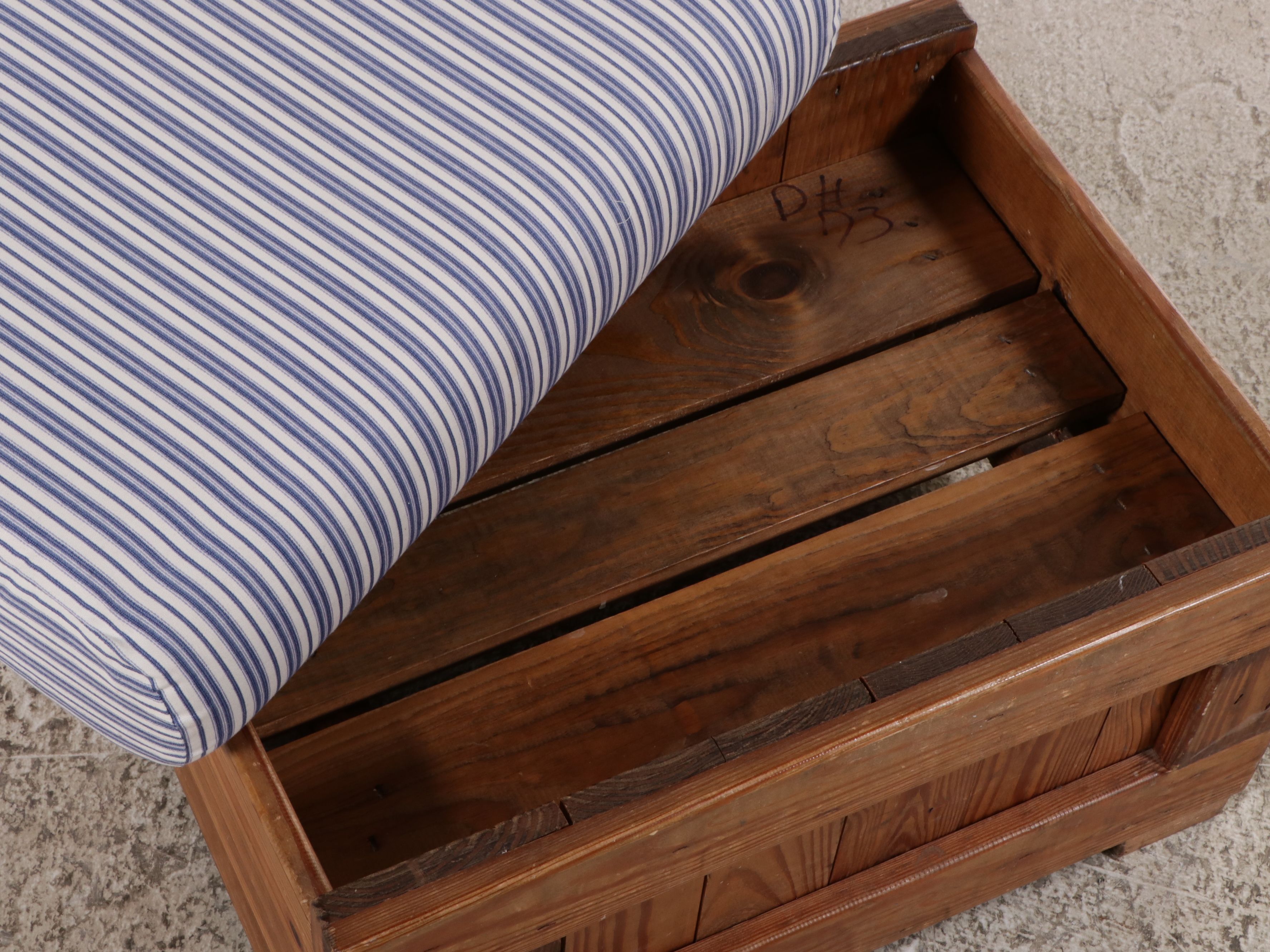 This End Up Blue Striped Fabric Upholstered Pine Armchair and Ottoman