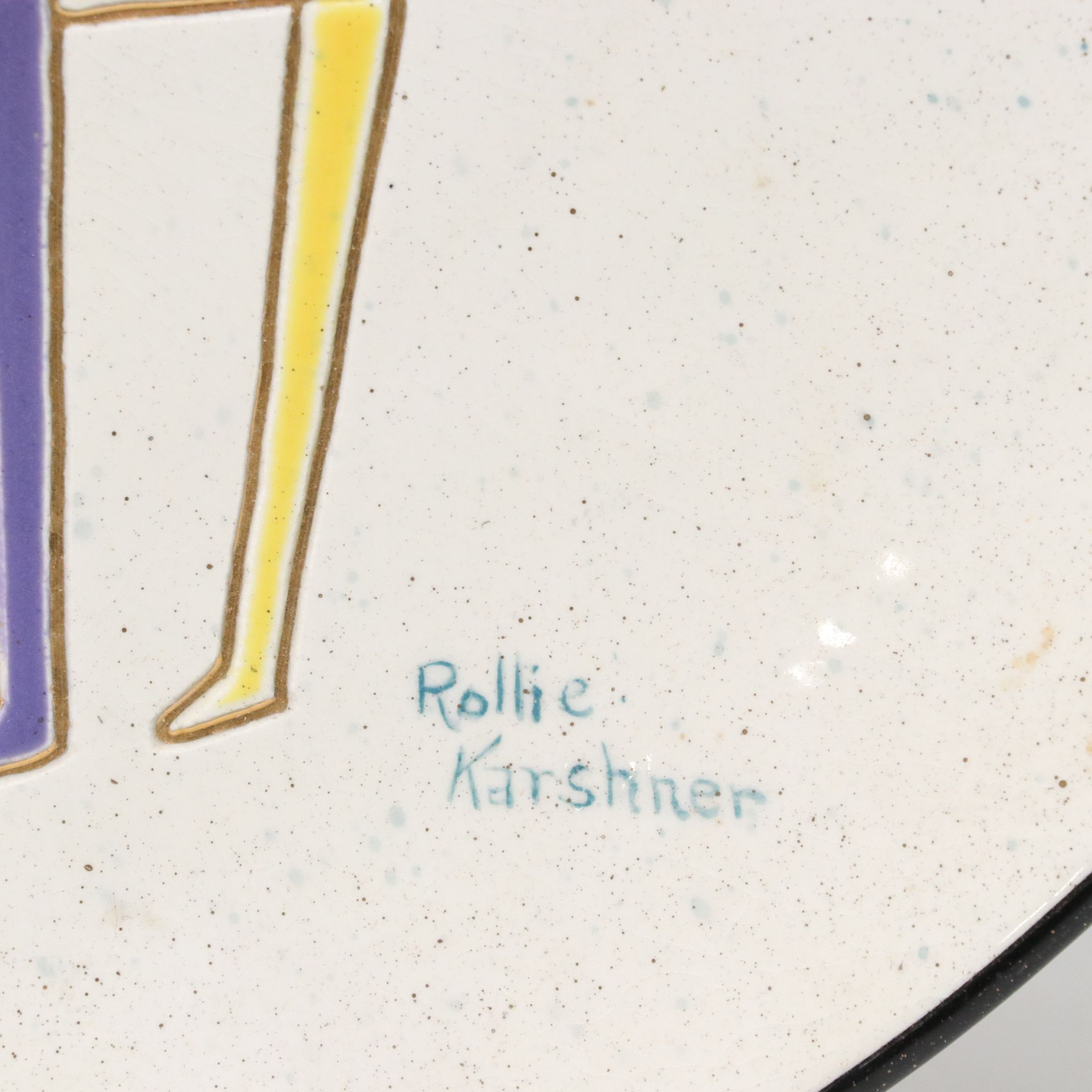 Rolland Karshner Gilt Accented Geometric Animal Plate, 1959