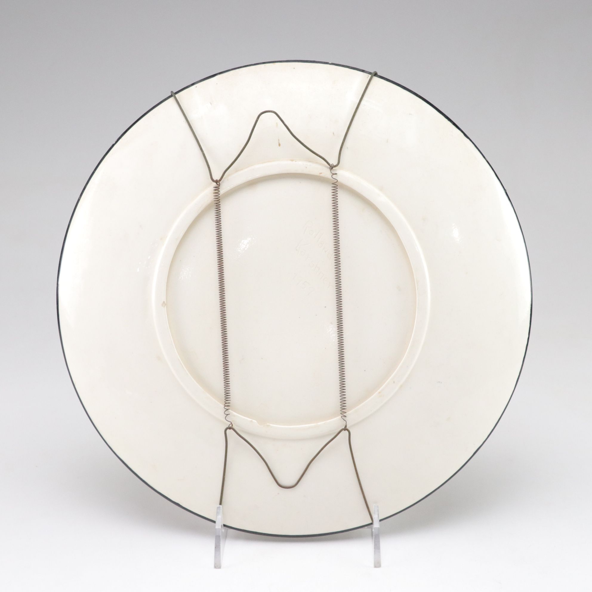 Rolland Karshner Gilt Accented Geometric Animal Plate, 1959