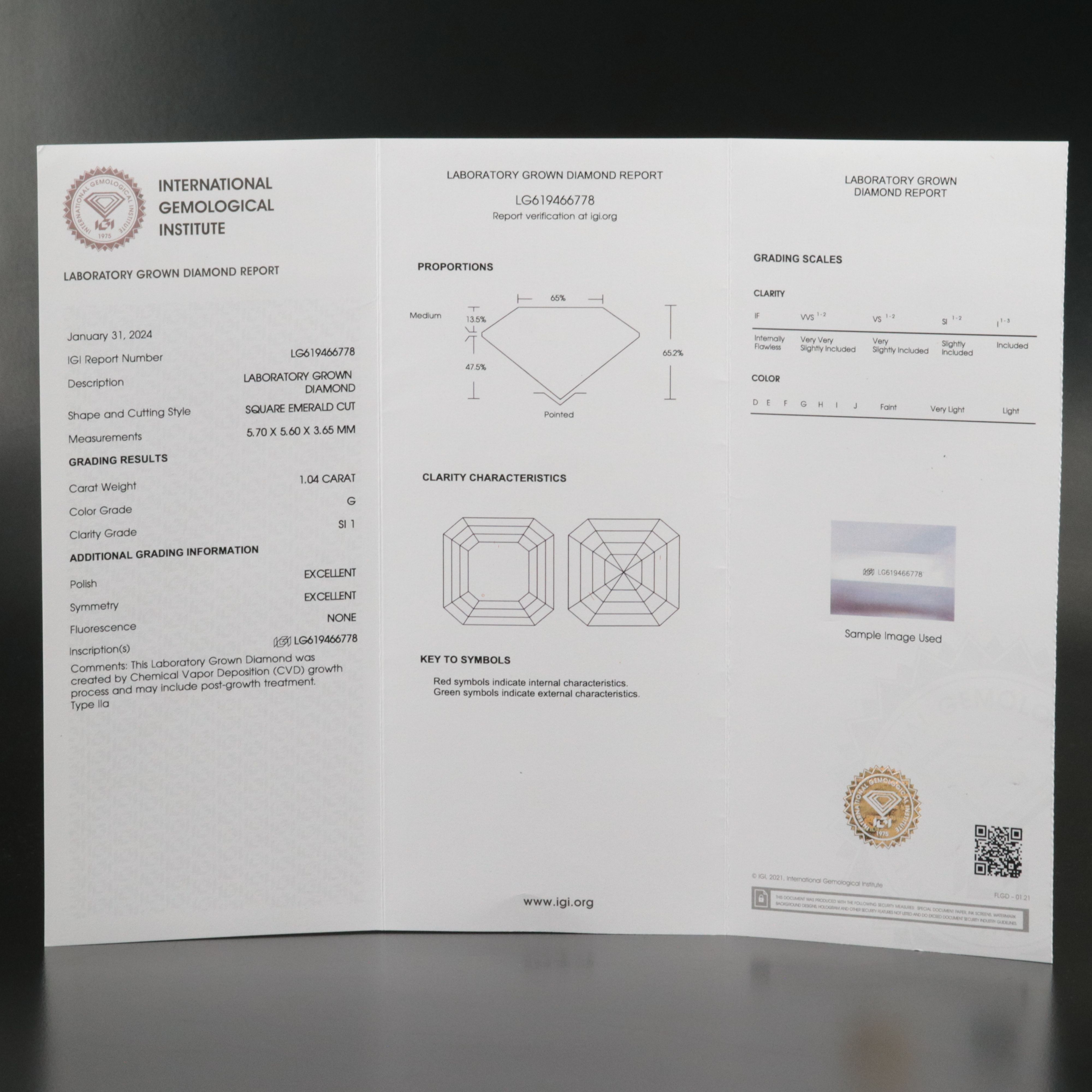 Loose 1.04 CT Lab Grown Diamond with IGI Report