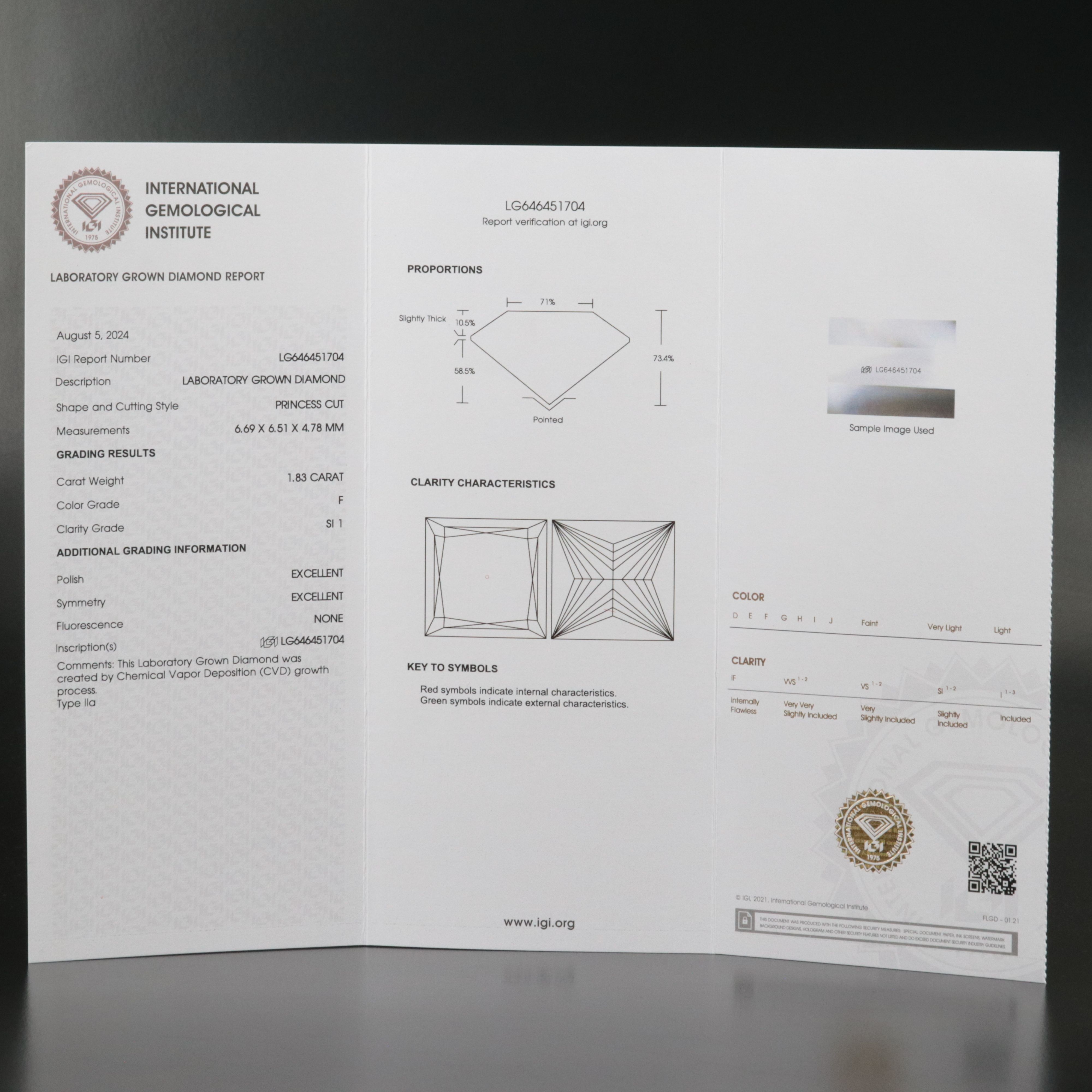 Loose 1.83 CT Lab Grown Diamond with IGI Report