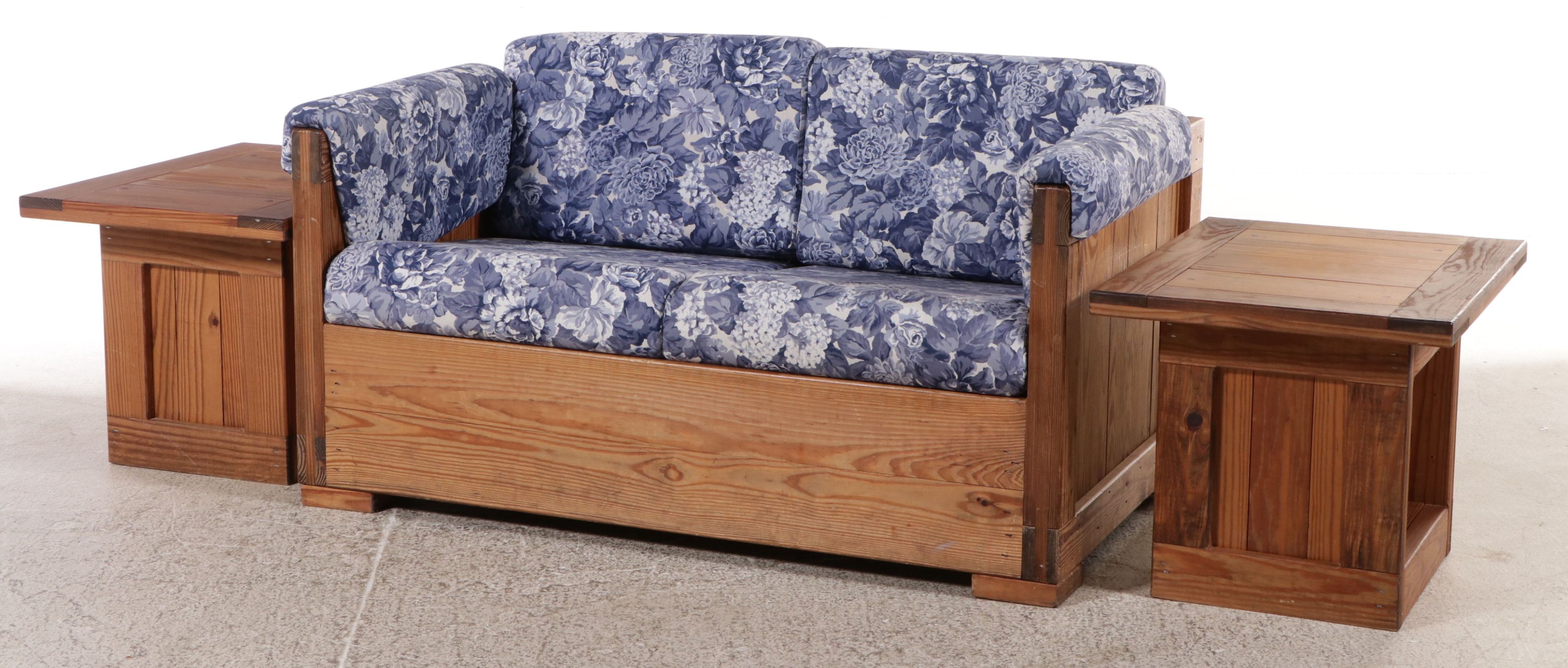 This End Up Upholstered Pine Loveseat and Pair of End Tables