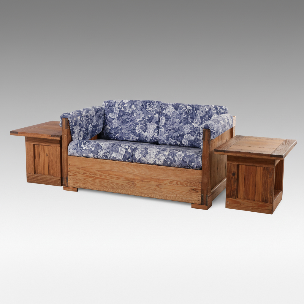 This End Up Upholstered Pine Loveseat and Pair of End Tables