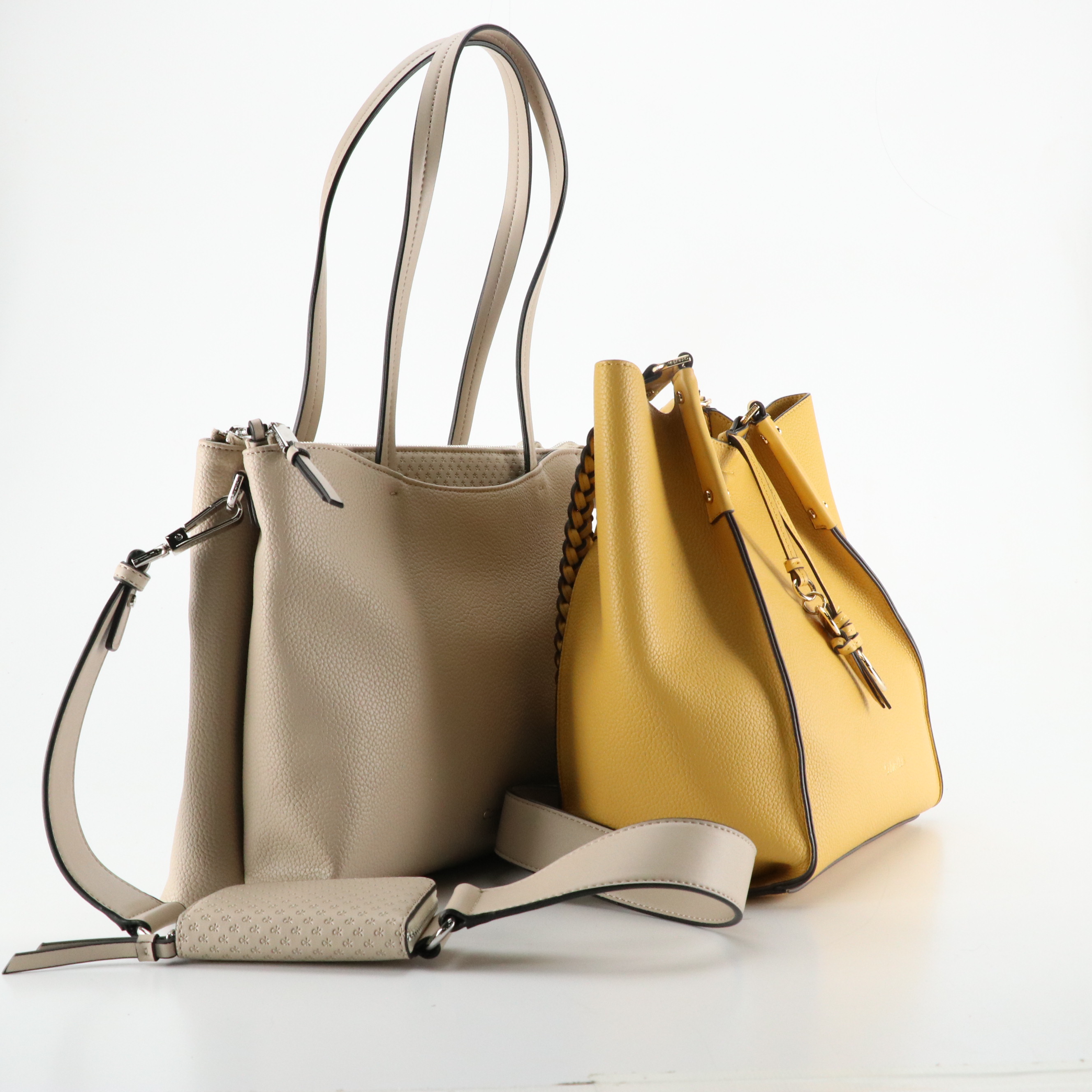 Calvin Klein Braided Strap Shoulder Bag and Two-Way Tote in Faux Grained Leather