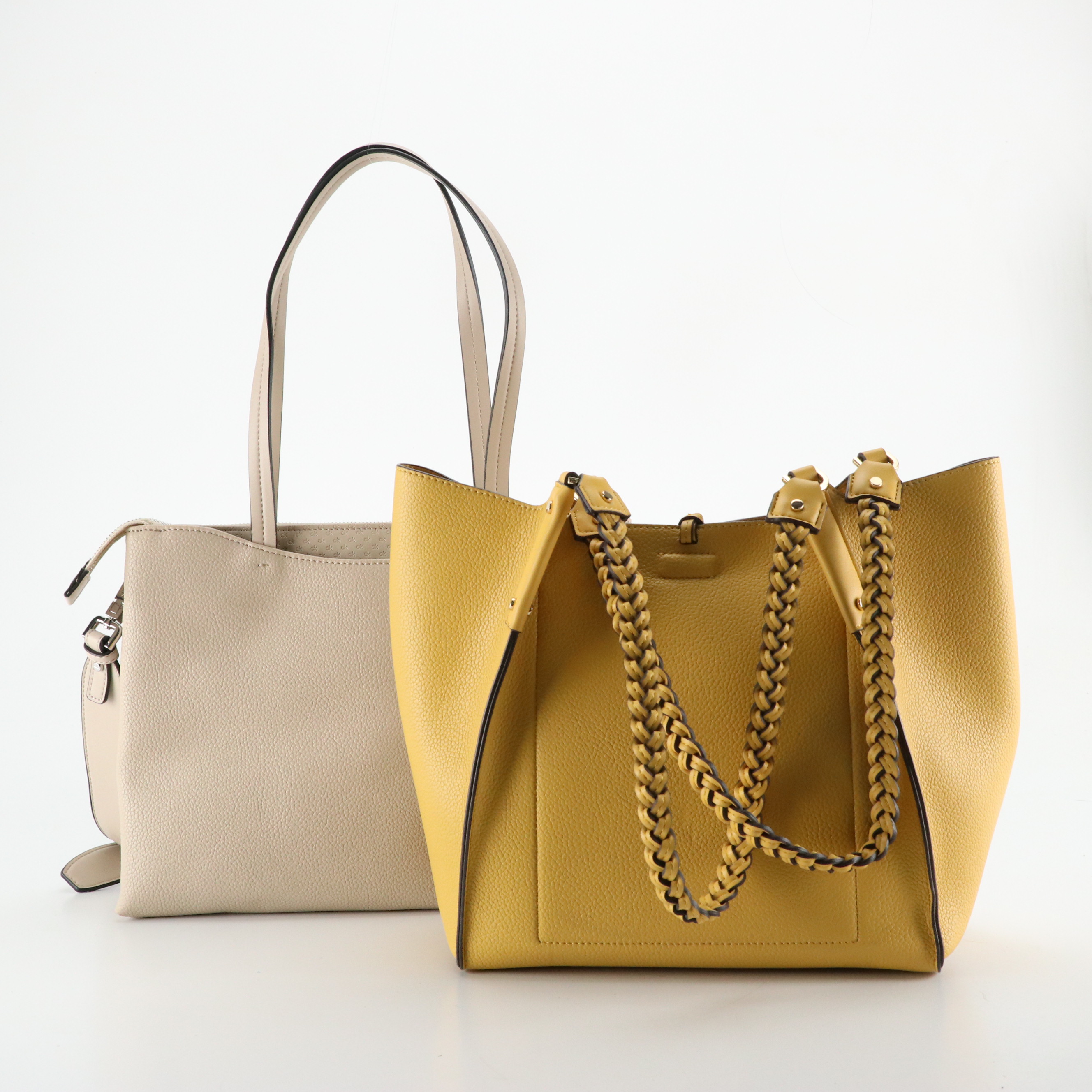 Calvin Klein Braided Strap Shoulder Bag and Two-Way Tote in Faux Grained Leather