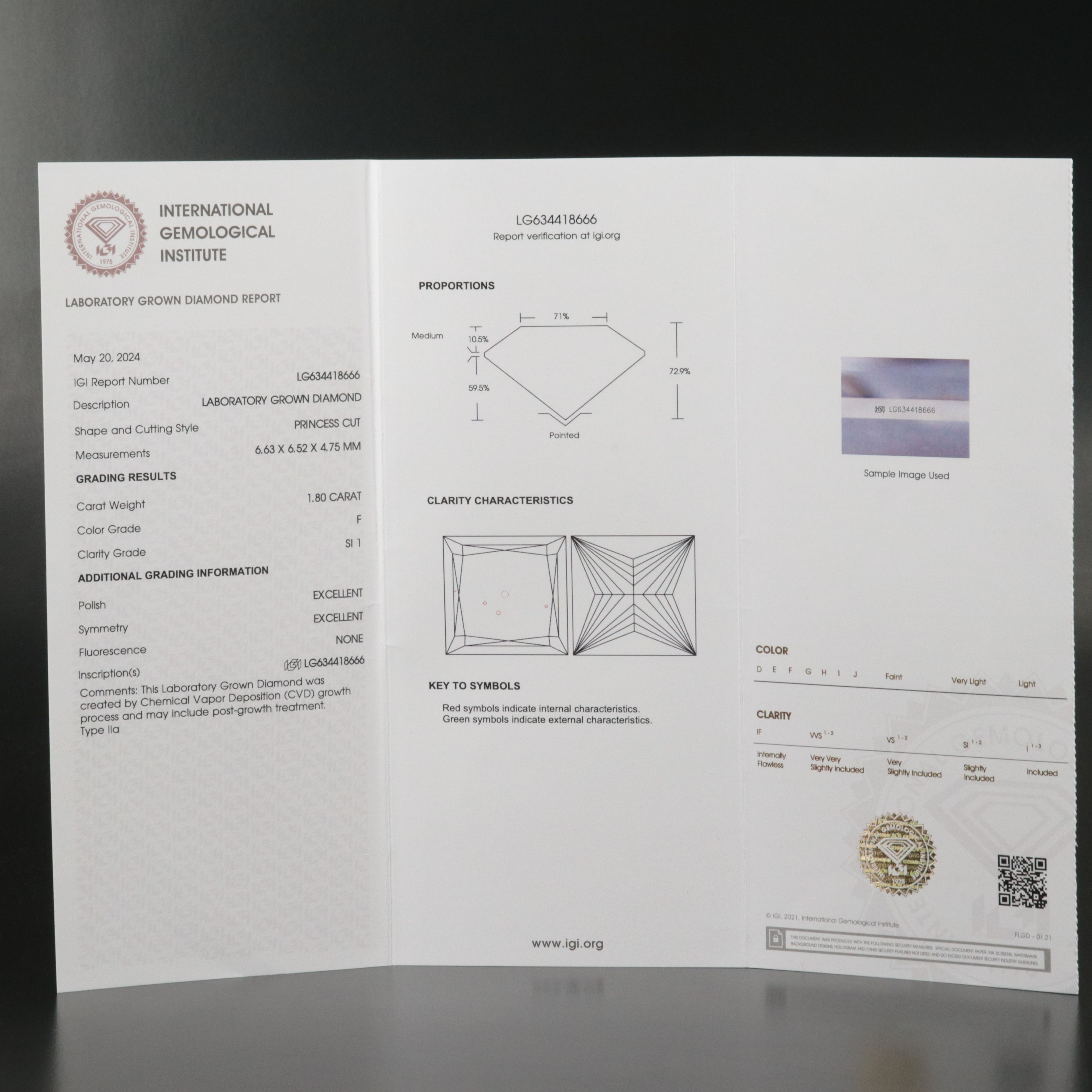 Loose 1.80 CT Lab Grown Diamond with IGI Report