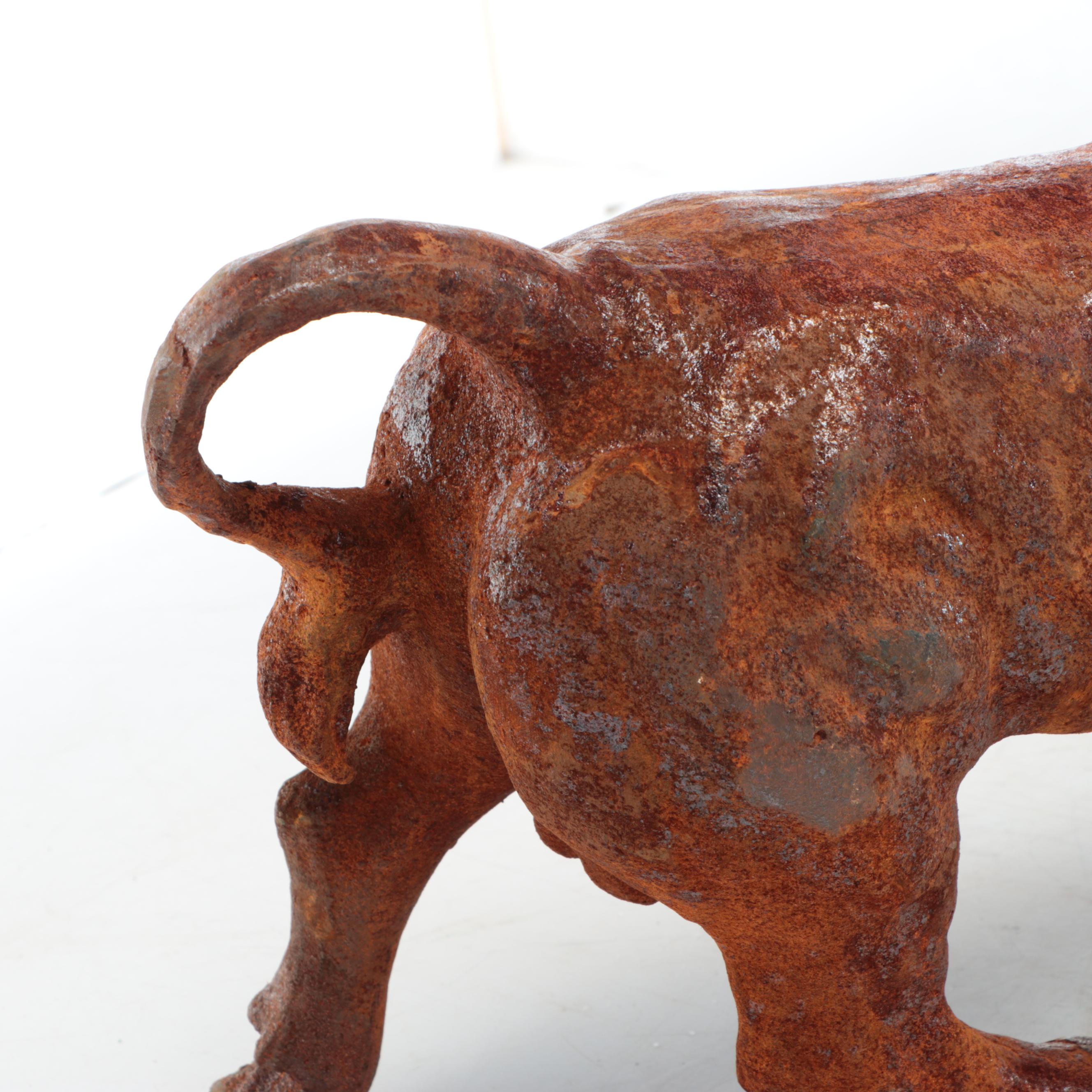 Cast Iron Charging Bull Statuette