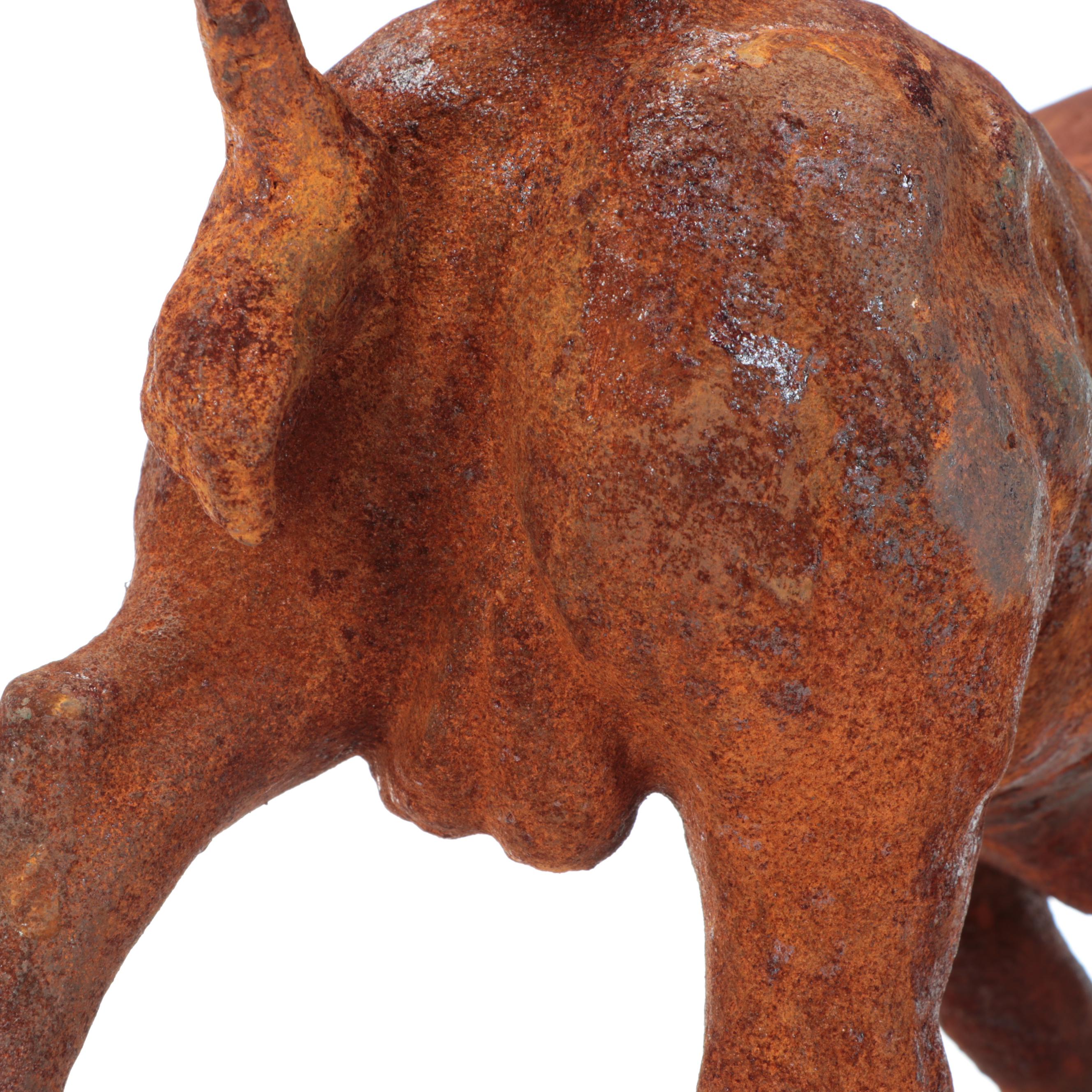 Cast Iron Charging Bull Statuette