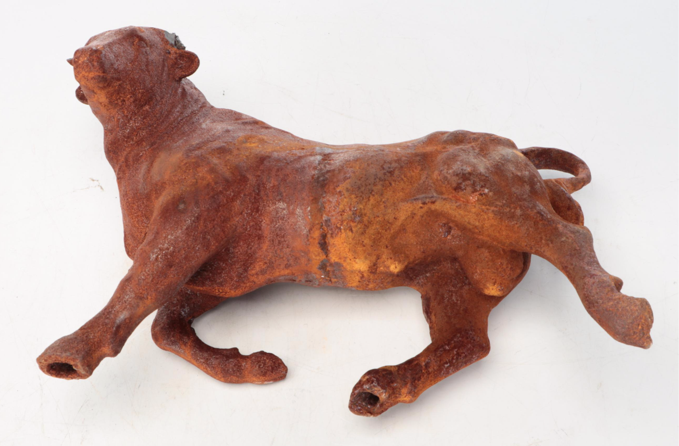 Cast Iron Charging Bull Statuette