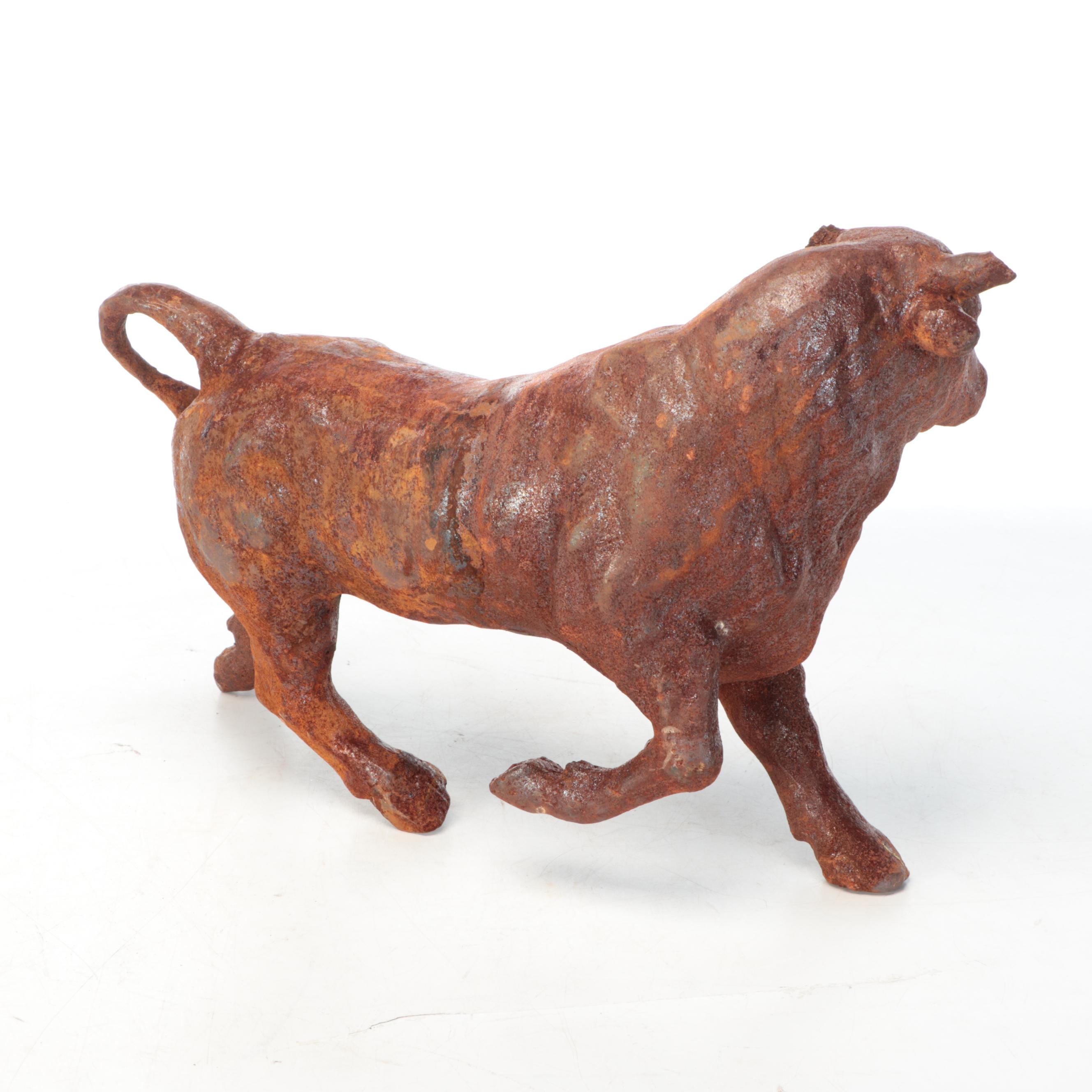 Cast Iron Charging Bull Statuette