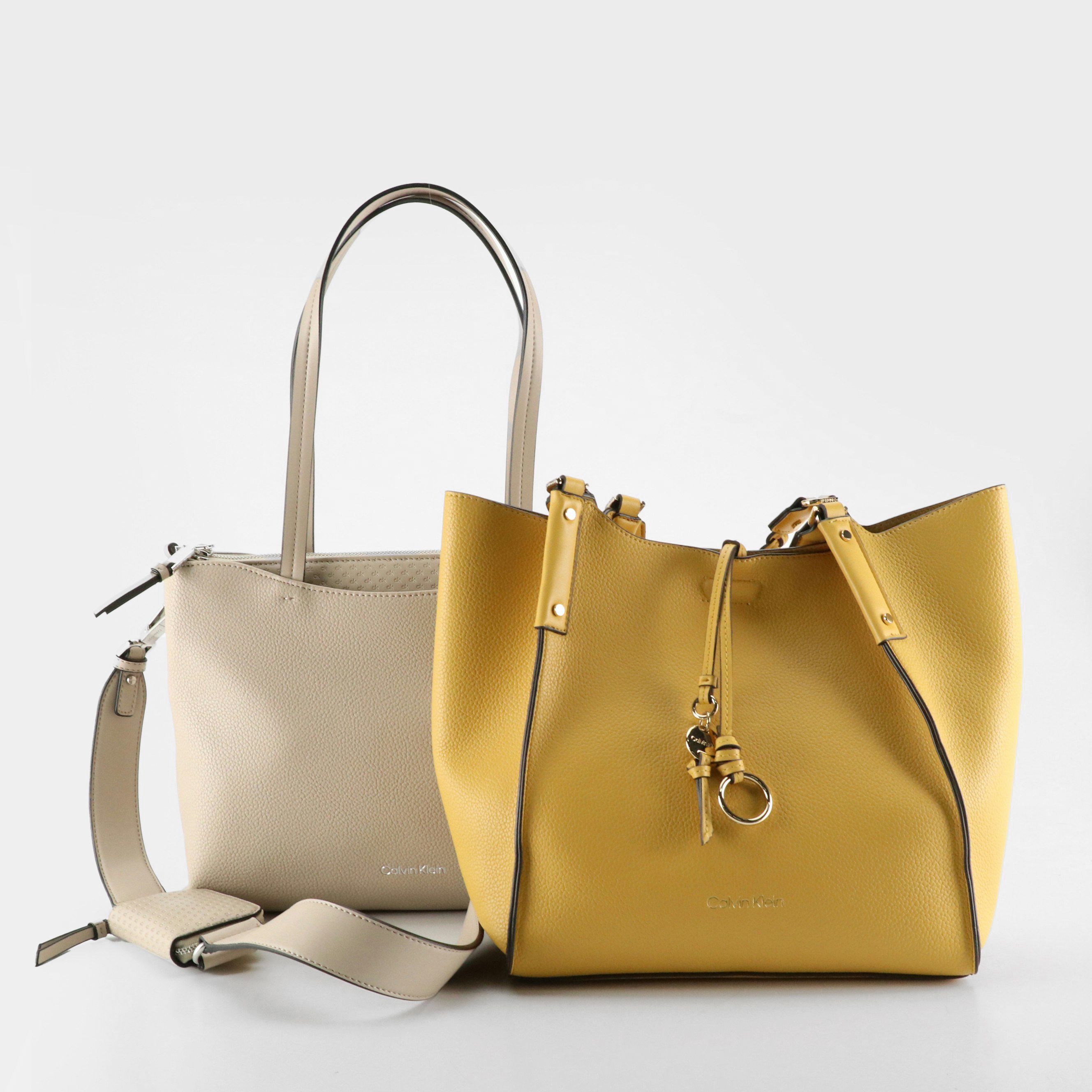 Calvin Klein Braided Strap Shoulder Bag and Two-Way Tote in Faux Grained Leather