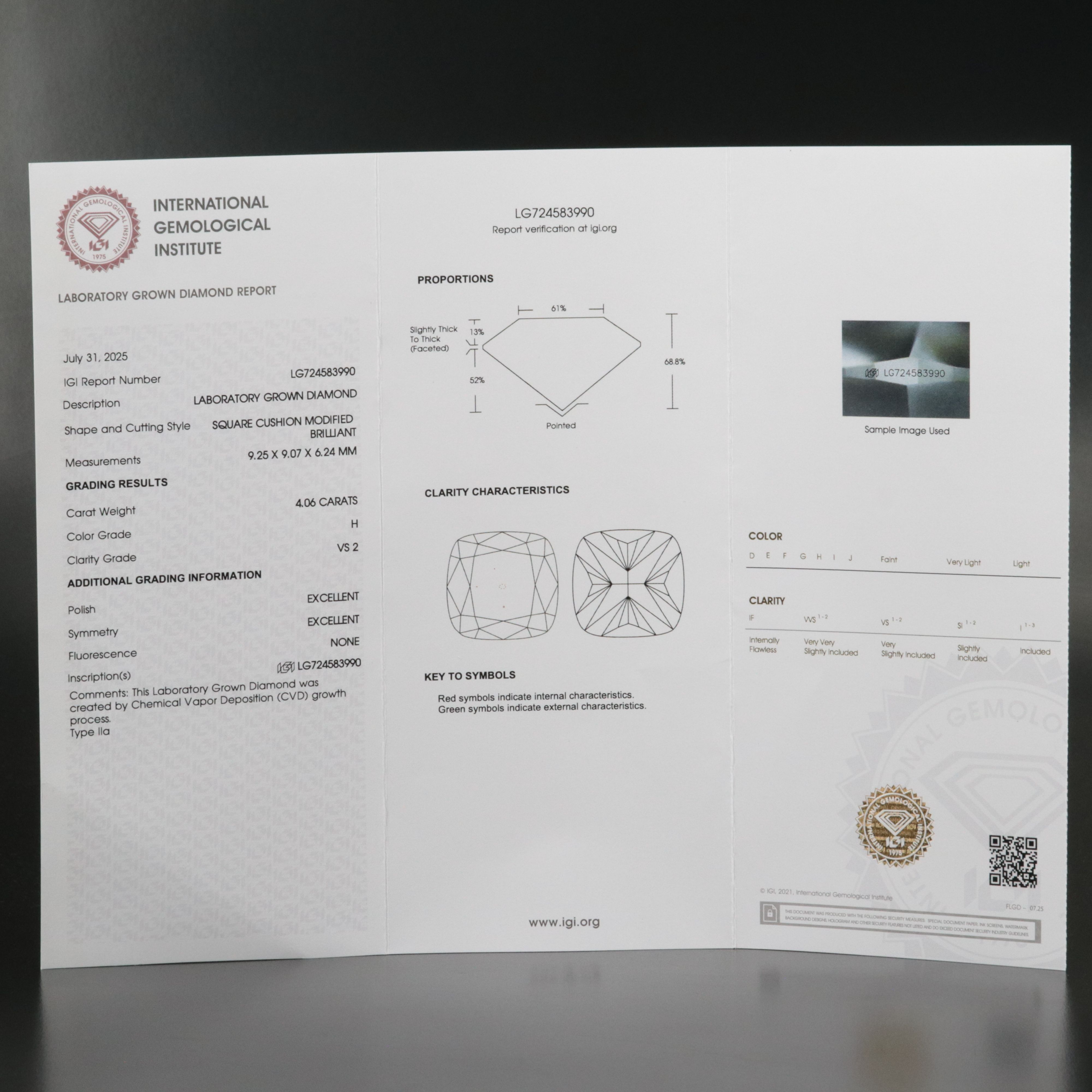 Loose 4.06 CT Lab Grown Diamond with IGI Report