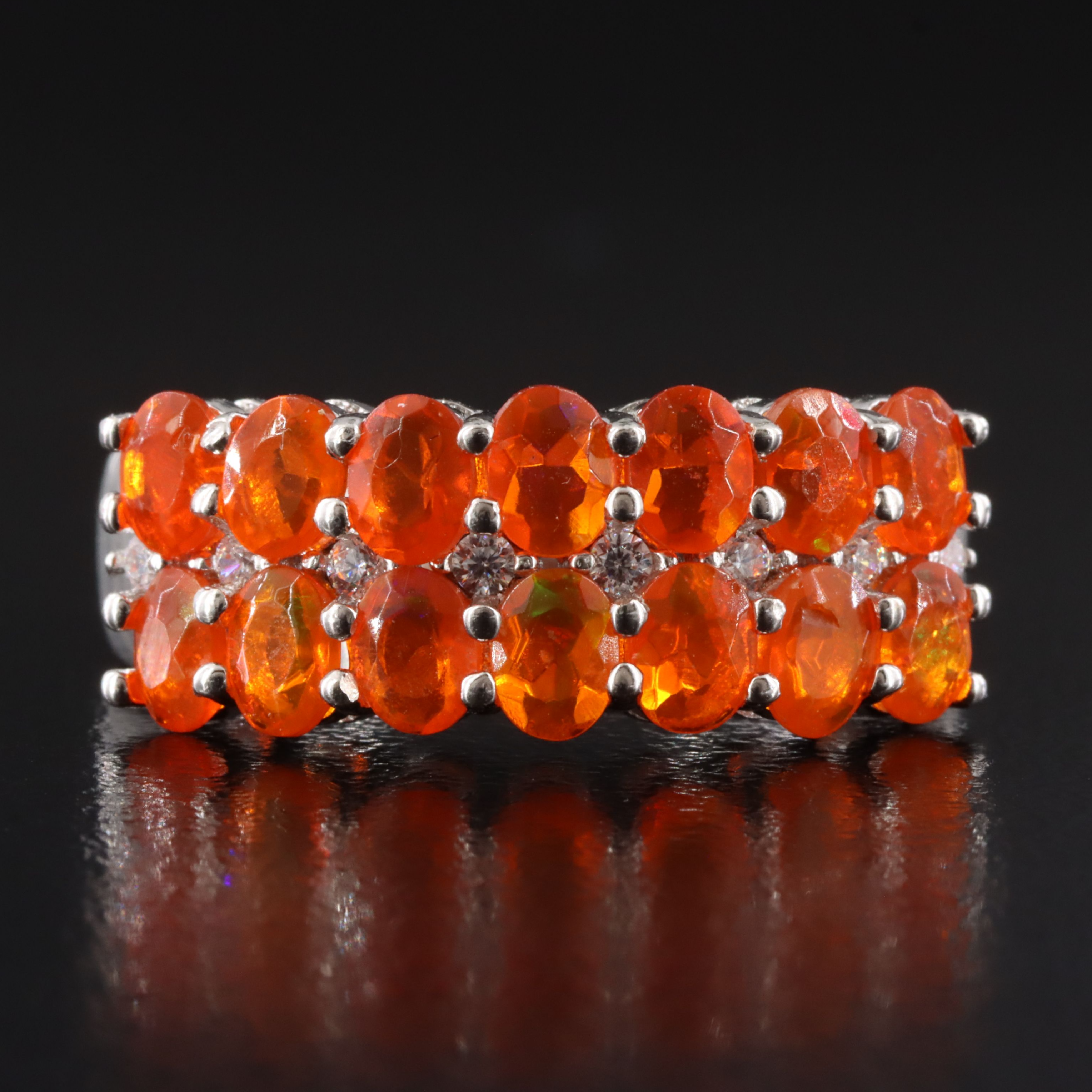 Sterling Fire Opal and CZ Ring