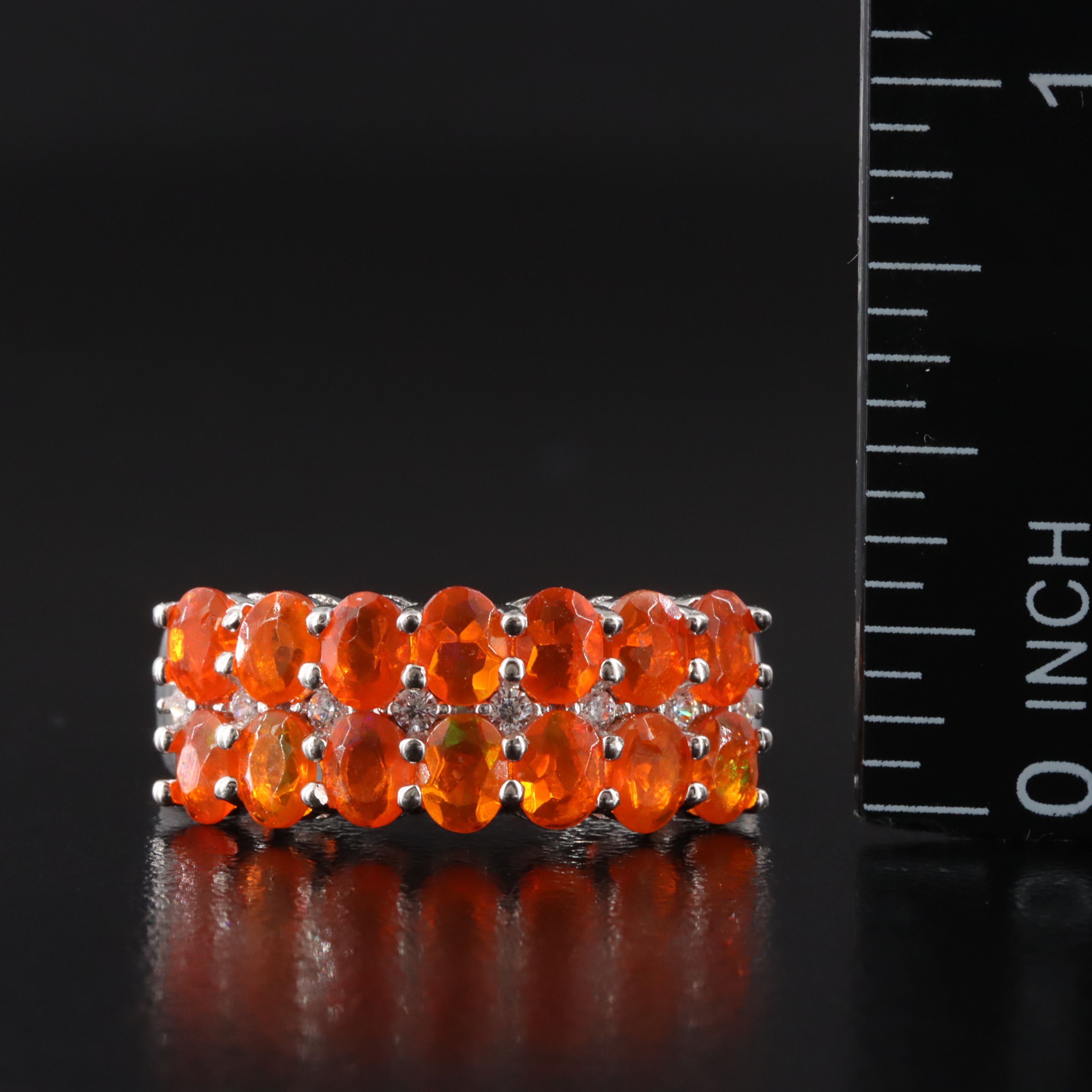 Sterling Fire Opal and CZ Ring