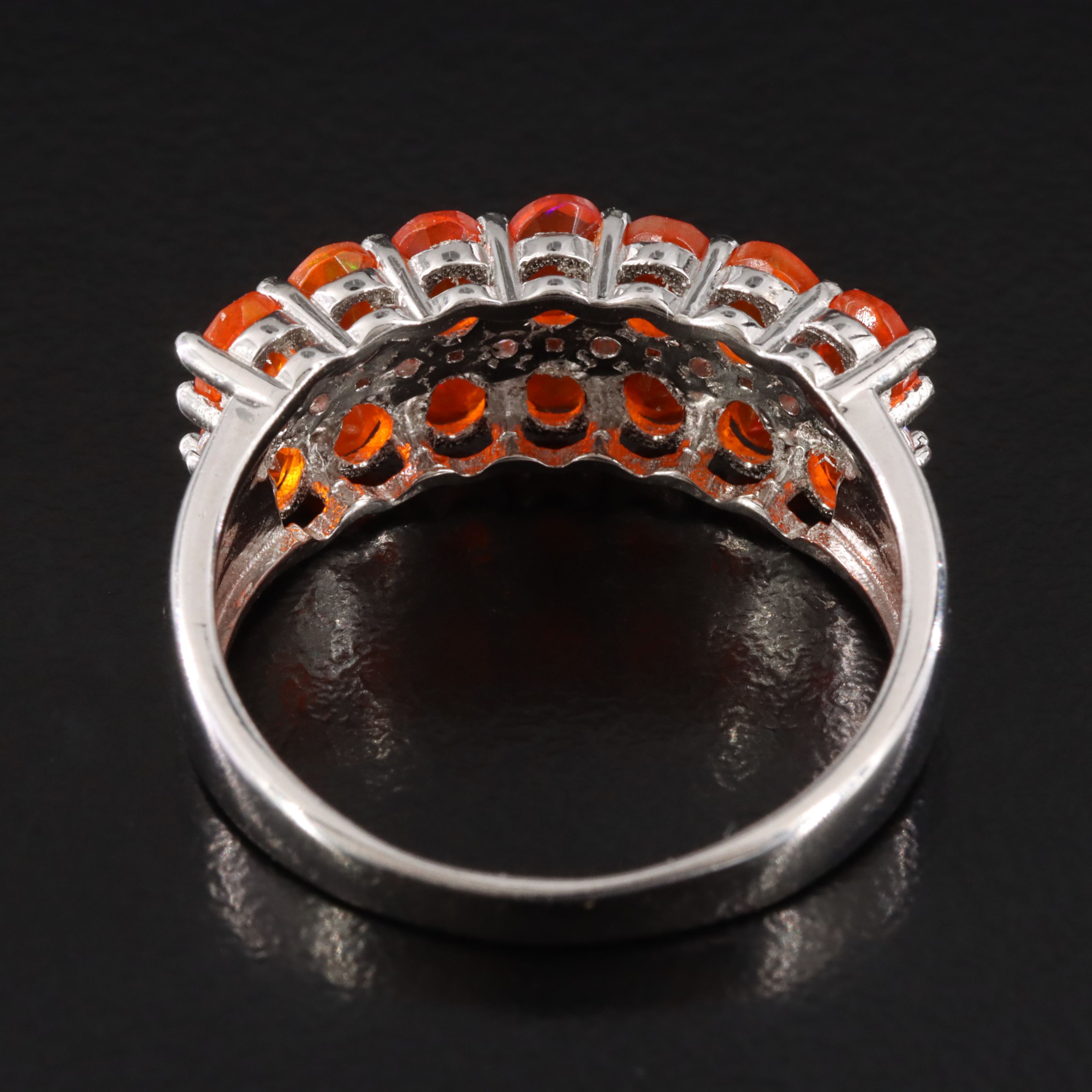 Sterling Fire Opal and CZ Ring