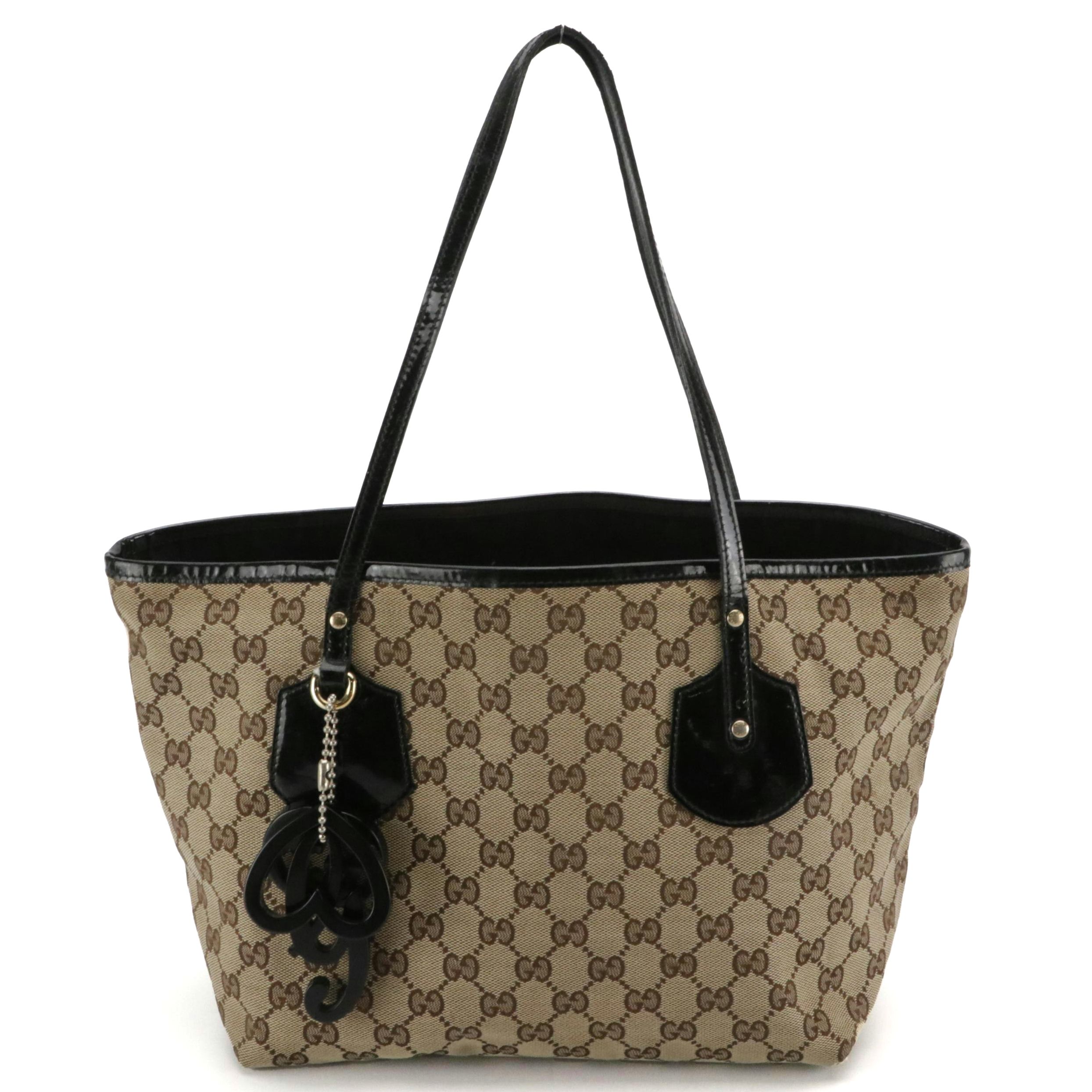 Gucci Jolie Tote in GG Canvas with Patent Leather Trim and Charms